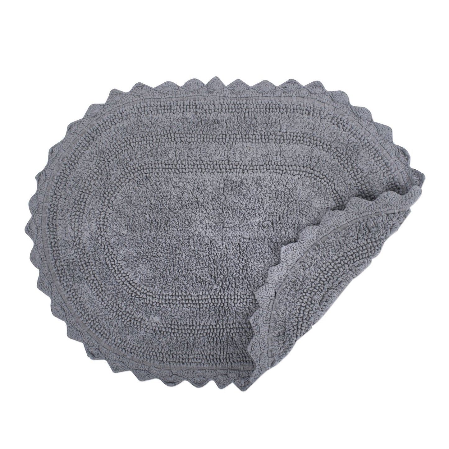 DII Crochet Collection Reversible Bath Mat, Small Oval, 17x24, Gray