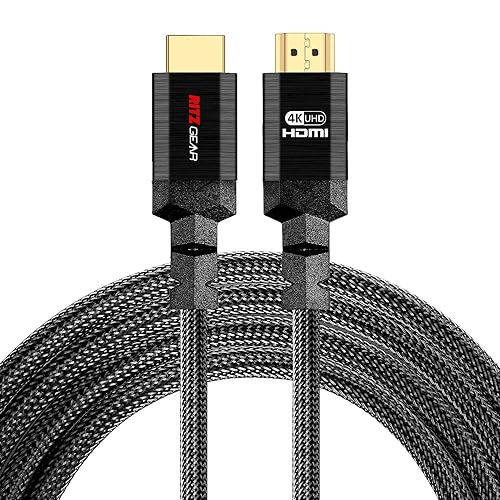 4K HDMI 2.0 Cable 1 ft. by RitzGear. 18 Gbps Ultra High Speed Braided Nylon Cord & Gold Connectors - 4K@60Hz/UHD/3D/2160p/1080p/ARC & Ethernet.