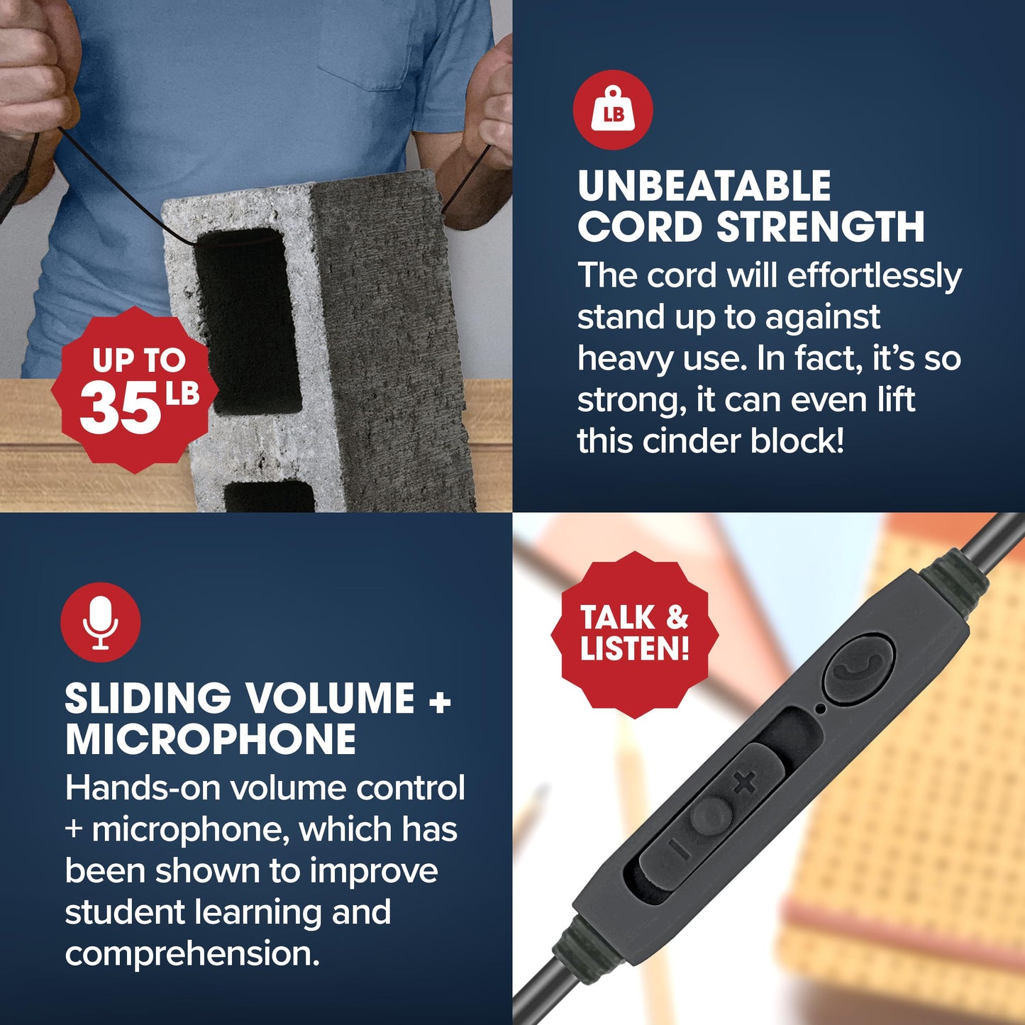 SENTRY Bulk Rugged School Headphones, Durable for Kids, Students, Teachers, Classrooms, 3.5mm or USB-C Jack Options, Optional Boom Mic for Online