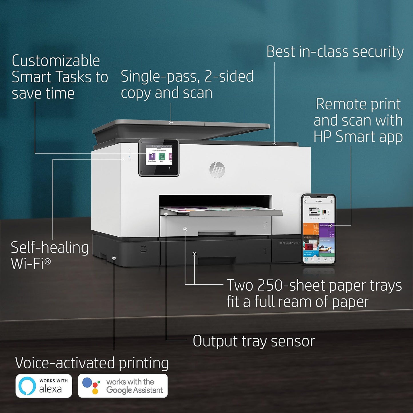 HP OfficeJet Pro 9025 All-in-One Wireless Printer, Single-Pass (Automatic) Document Feeder & Two Paper Trays, Smart Home Office Productivity, Instant