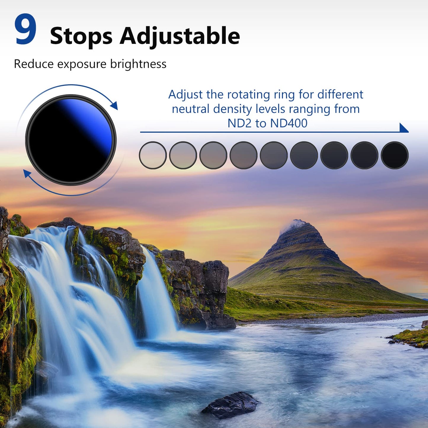 NEEWER 67mm Variable ND Filter ND2-ND400 (1-9 Stops), Neutral Density Filter, Multiple Coatings, Water and Scratch Resistant