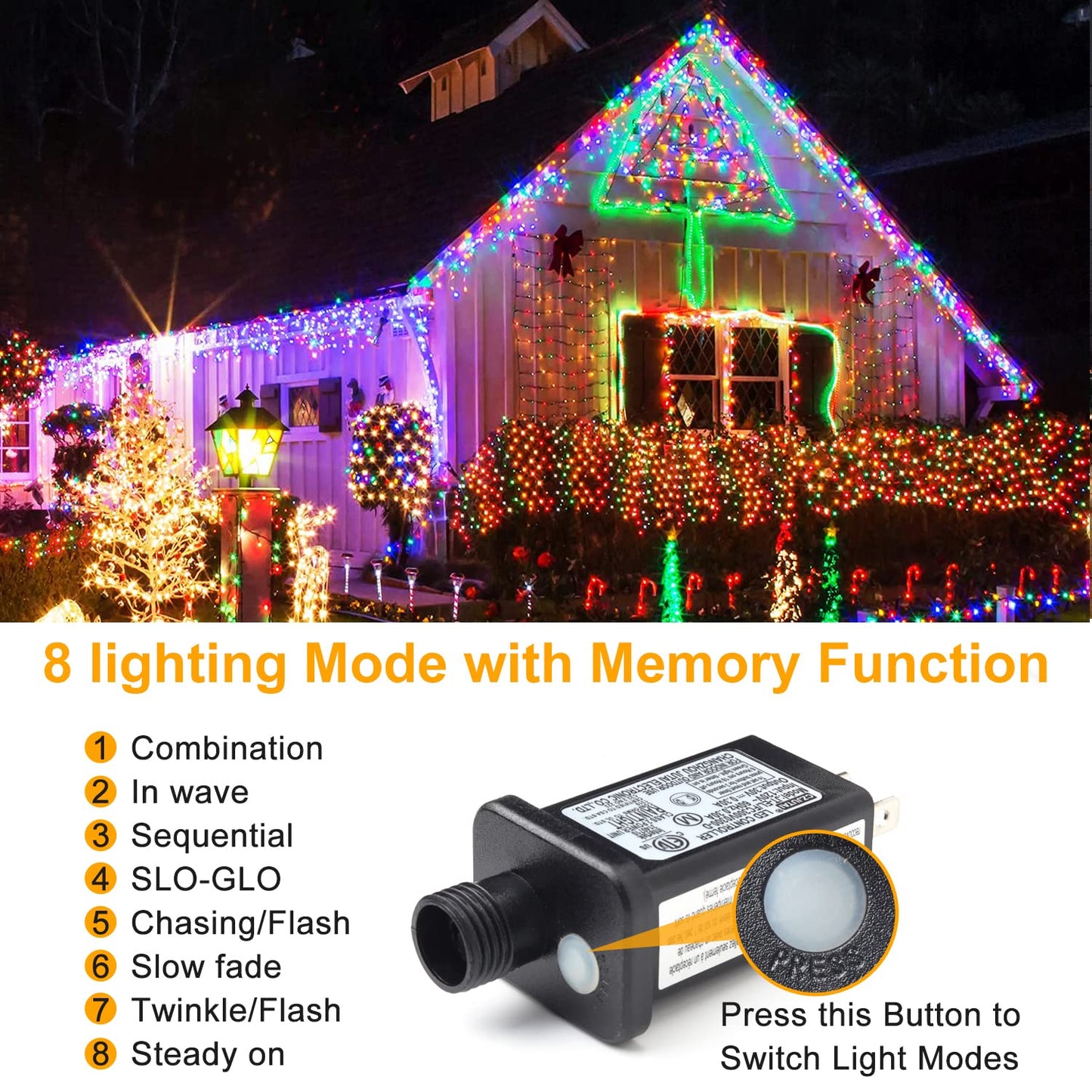 Haili 105FT 300 LED Christmas Lights Outdoor Waterproof, 8 Mode Connectable String Lights for Christmas Tree, Wedding, Party, Patio, House Christmas
