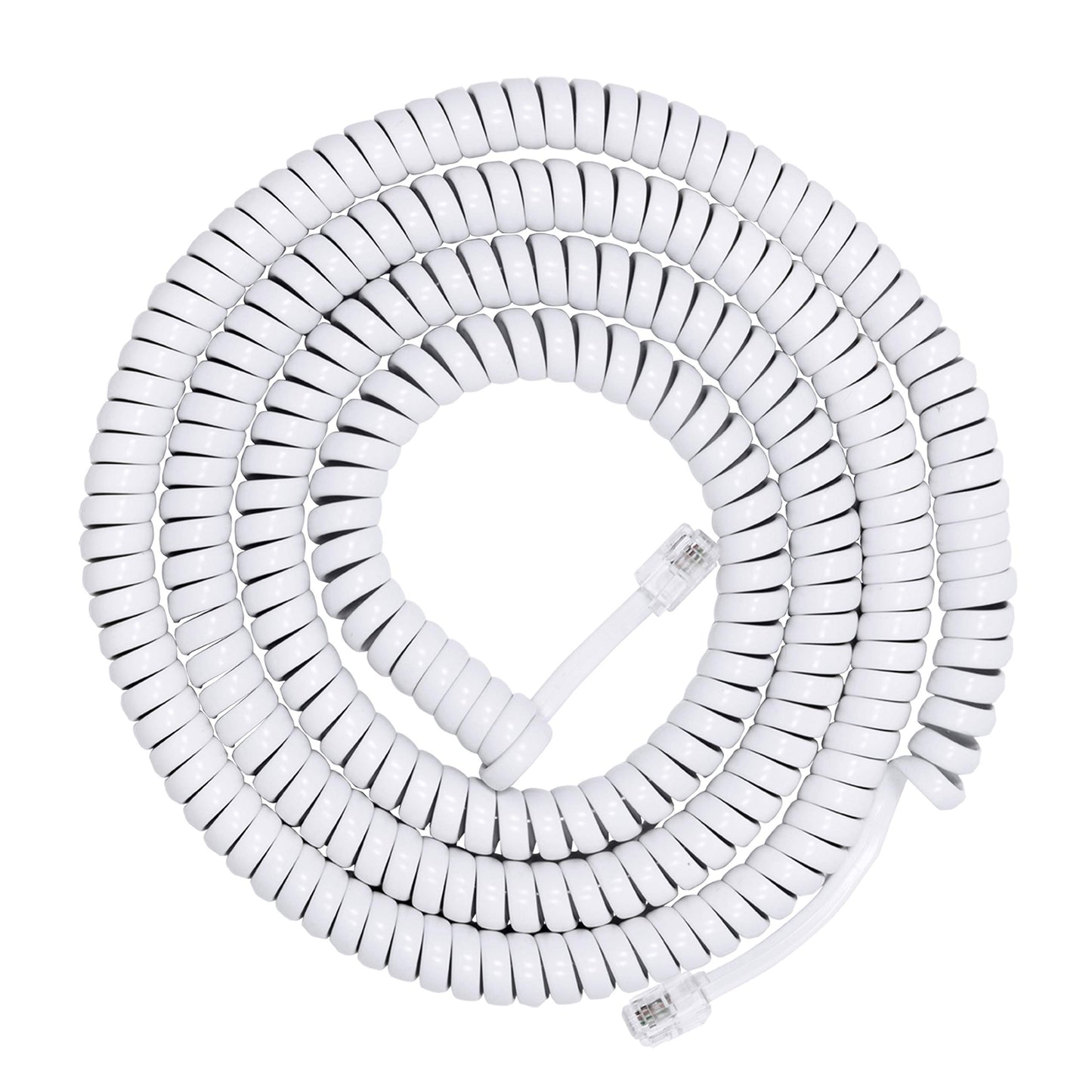Power Gear Coiled Telephone Cord, 4 Feet Coiled, 25 Feet Uncoiled, Phone Cord works with All Corded Landline Phones, For Use in Home or Office, White