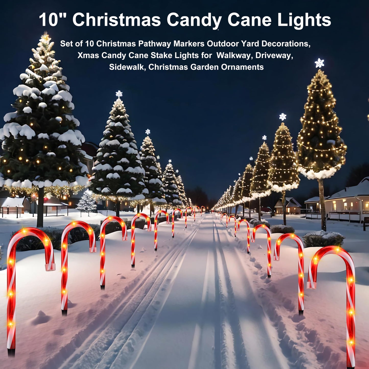 PerPaiMe 10" Christmas Candy Cane Lights - Set of 10 Pathway Markers Christmas Outdoor Yard Decorations, Xmas Candy Cane Stake Lights for Lawn