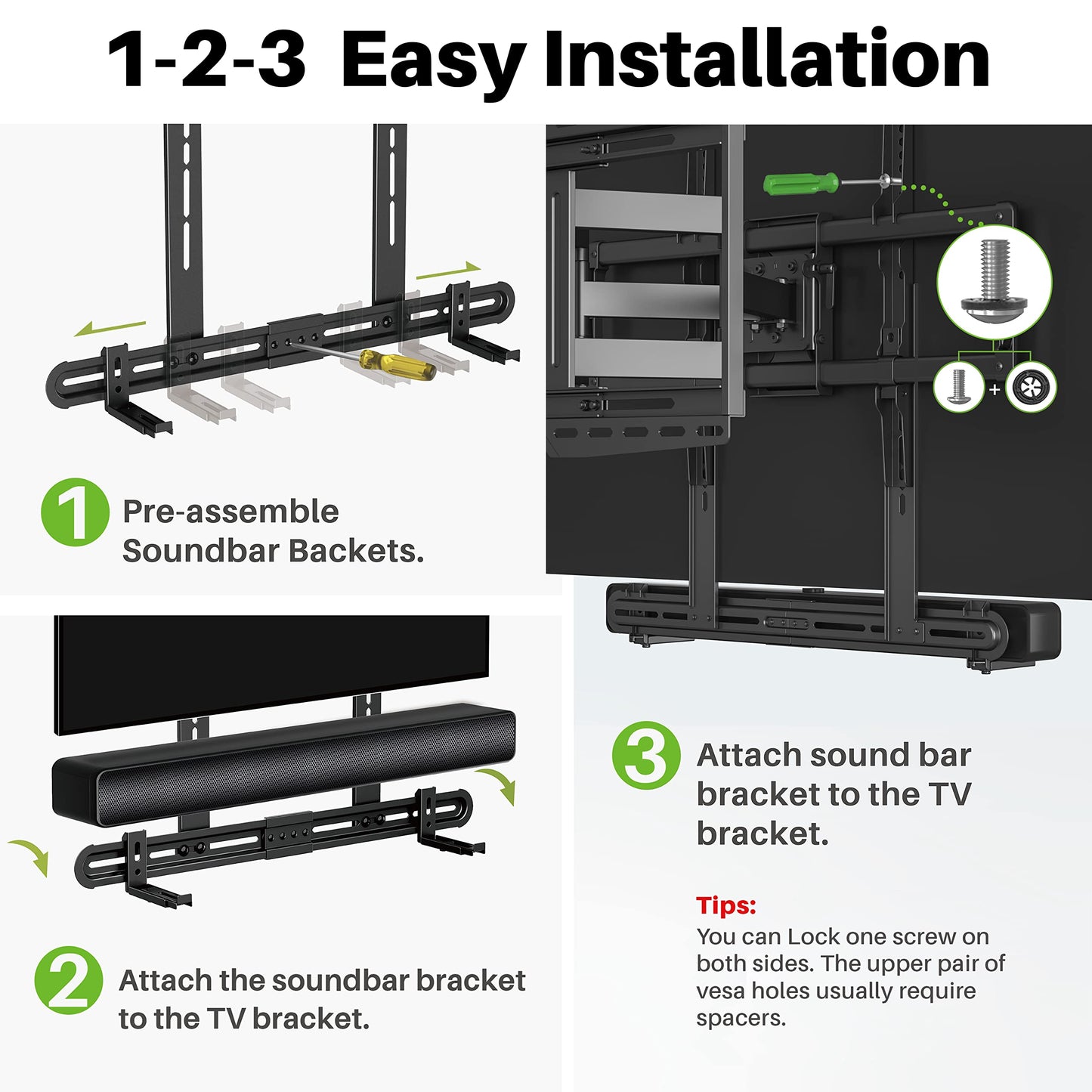 USX MOUNT Universal Soundbar Mount, Sound Bar TV Bracket for Soundbar with Speaker, Fits 2 Installation Options, Removable No-Slip Base Holder Extends