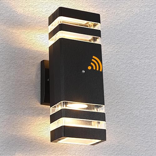 BOXCUPIN Dusk to Dawn Outdoor Lighting, LED Wall Sconce Sensor Waterproof Porch Lights 14W Black Exterior Up and Down Light Fixture for Porch Hallway