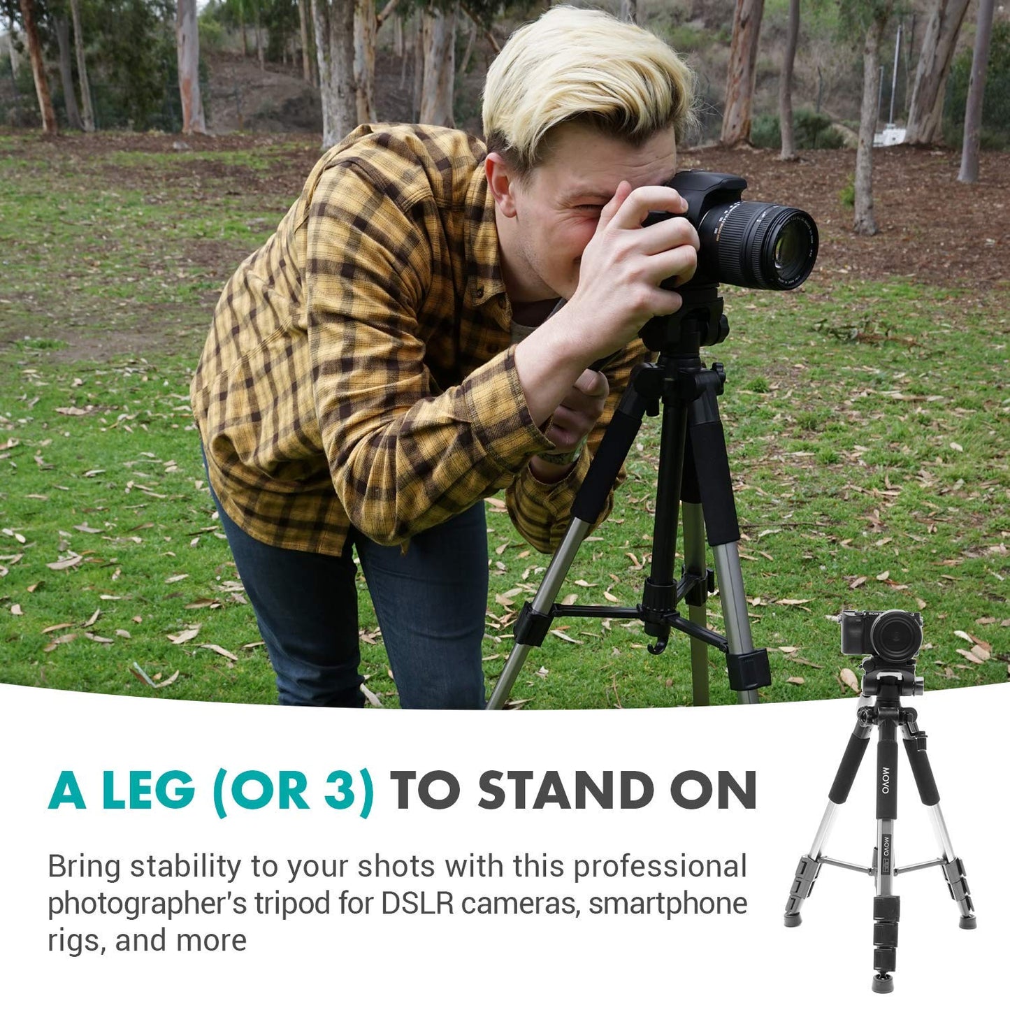 Movo MV-T5 57-inch Video Camera Tripod Stand with Pan Head - Lightweight Tripod for Camera and Phone Videos, Vlogging, Film - Aluminum Travel Tripod