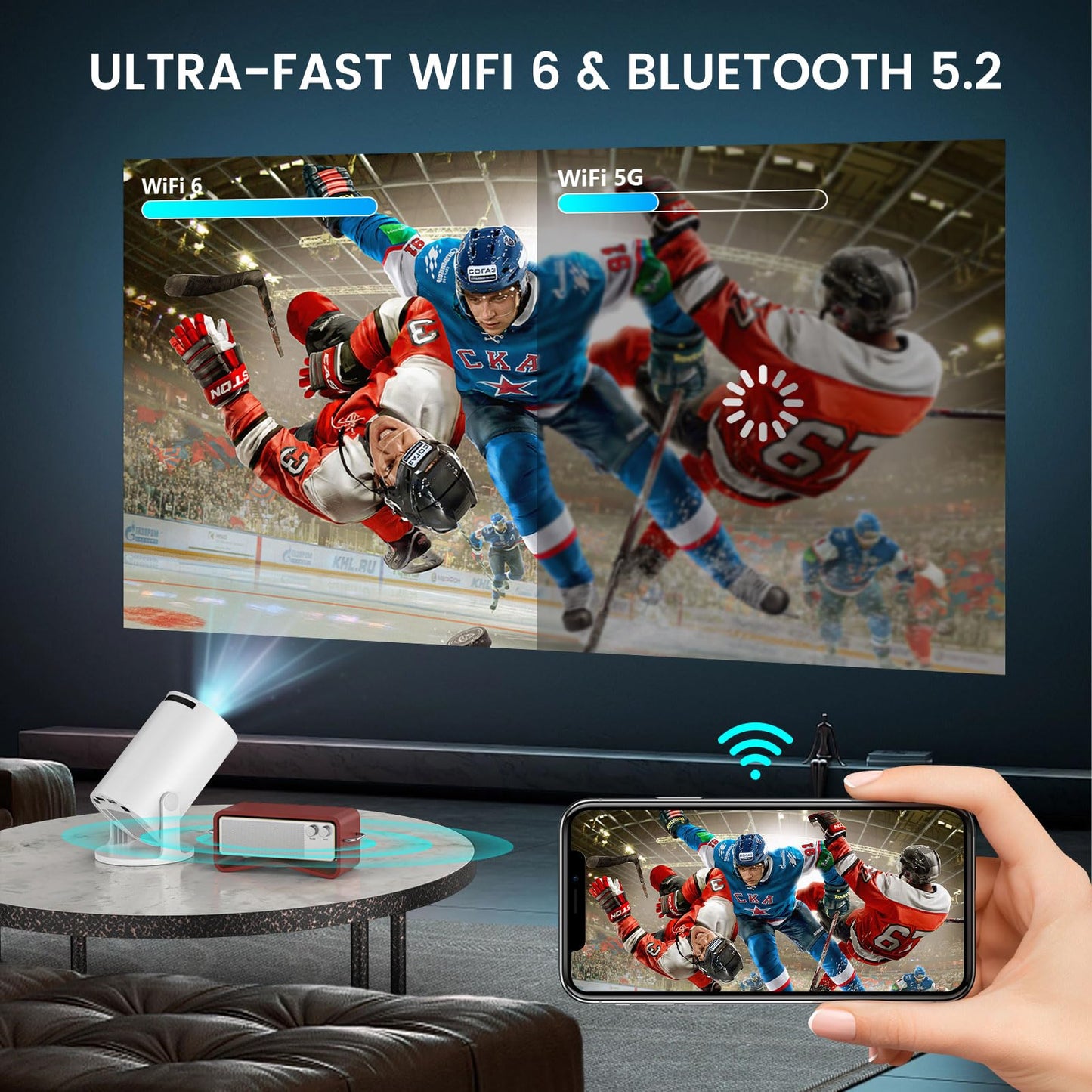 2026 Upgraded HY300PRO Mini Projector, 4K Supported Portable Projector with WiFi and Bluetooth, Auto Keystone & 180° Rotation, Smart Outdoor Movie