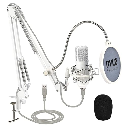 USB Studio Mic Desk Microphone Streaming Kit Professional Audio Cardioid Condenser Boom Arm Stand, Pop Filter, for Podcast Gaming Setup, Studio