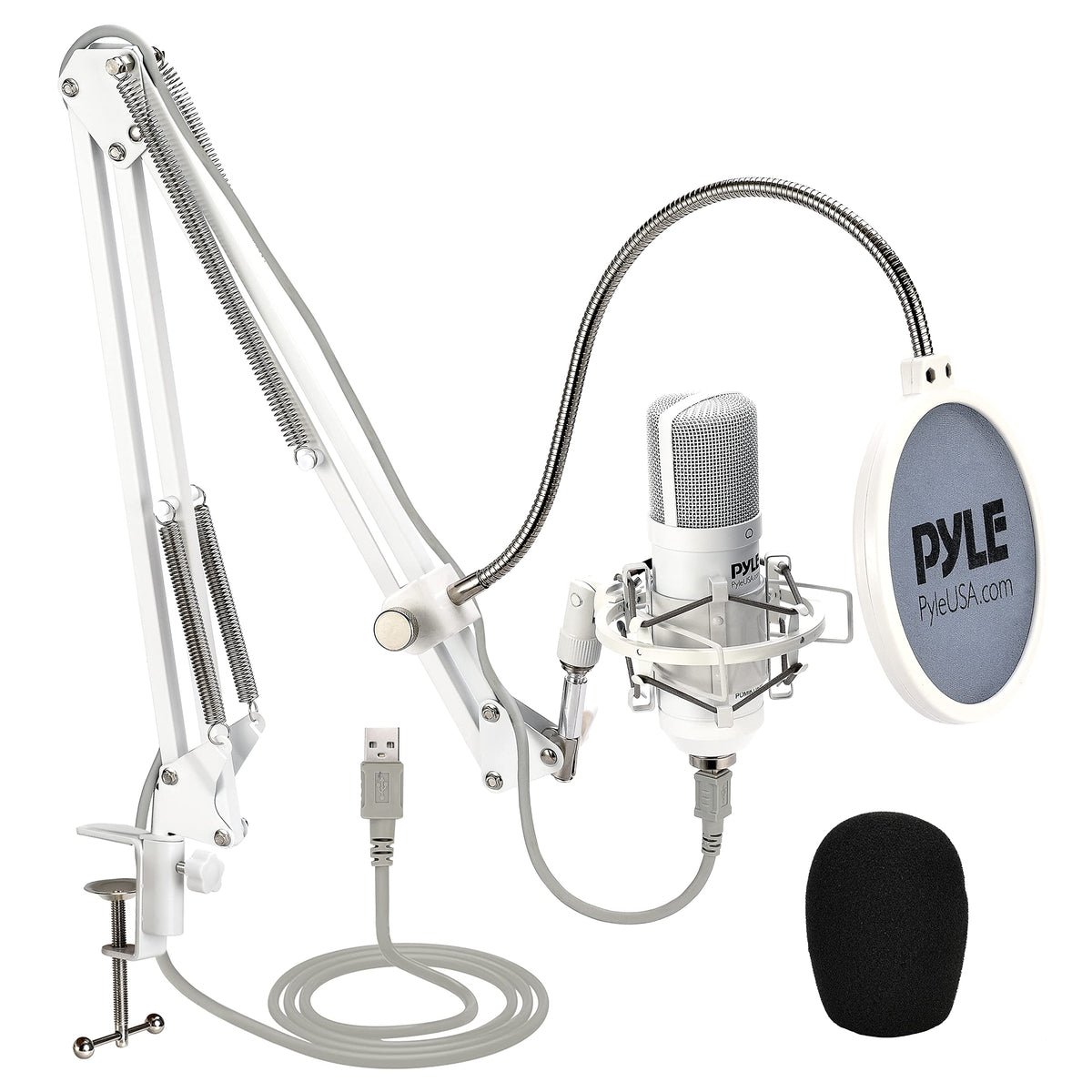 USB Studio Mic Desk Microphone Streaming Kit Professional Audio Cardioid Condenser Boom Arm Stand, Pop Filter, for Podcast Gaming Setup, Studio