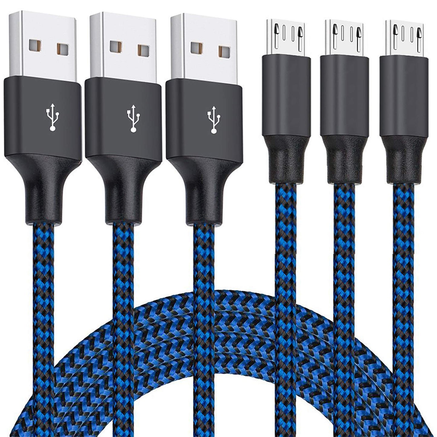 Micro USB Cable, 3Pack 10FT Android Charger Cable Long Nylon Braided Sync and Fast Charging Cord Compatible with Samsung Galaxy S7 S6 Edge, Android