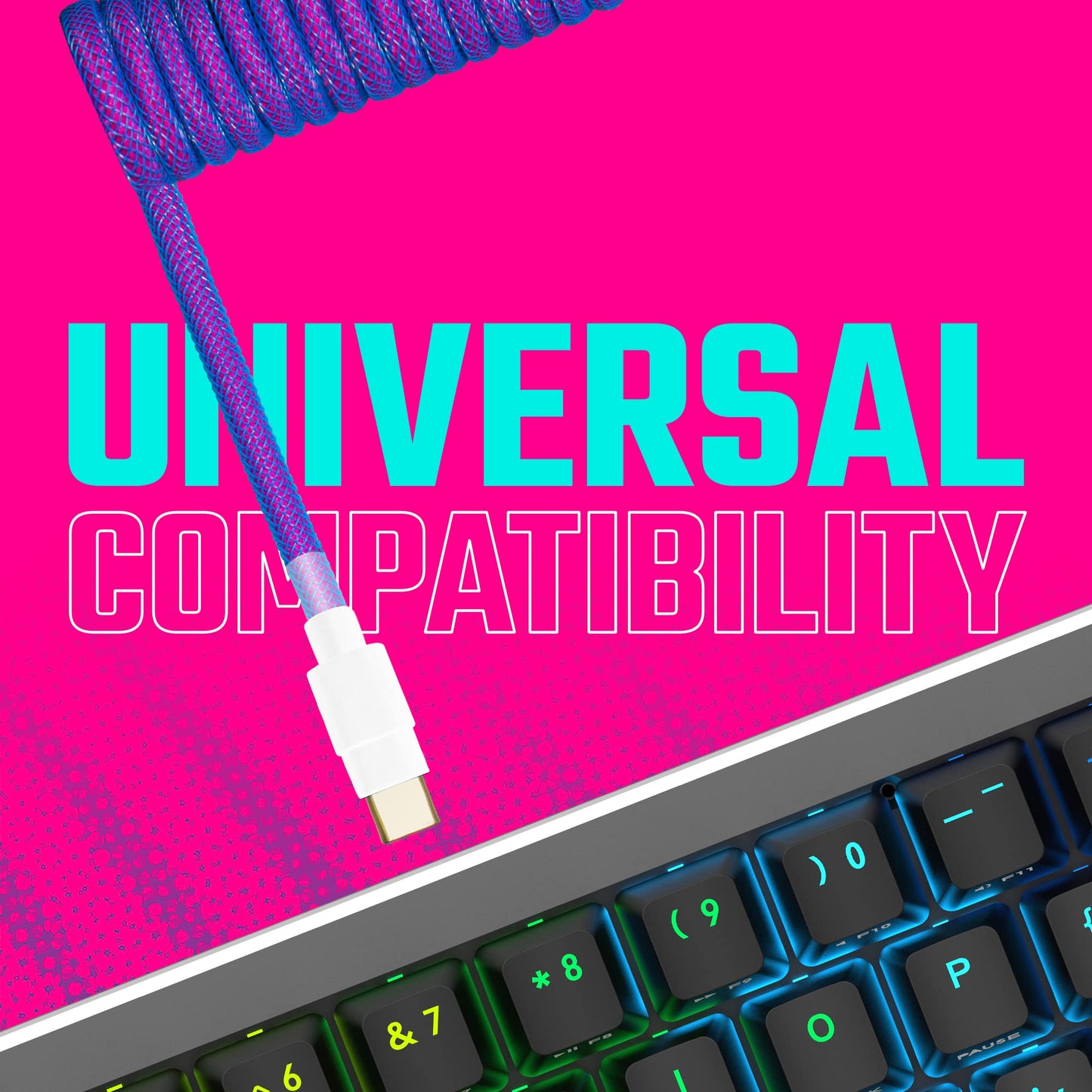 Cooler Master Coiled Cable Thunderstorm Blue-Purple with Detachable Metal Aviator Connector, Flexible Reinforced-Braided Nylon Cable, USB-A to USB