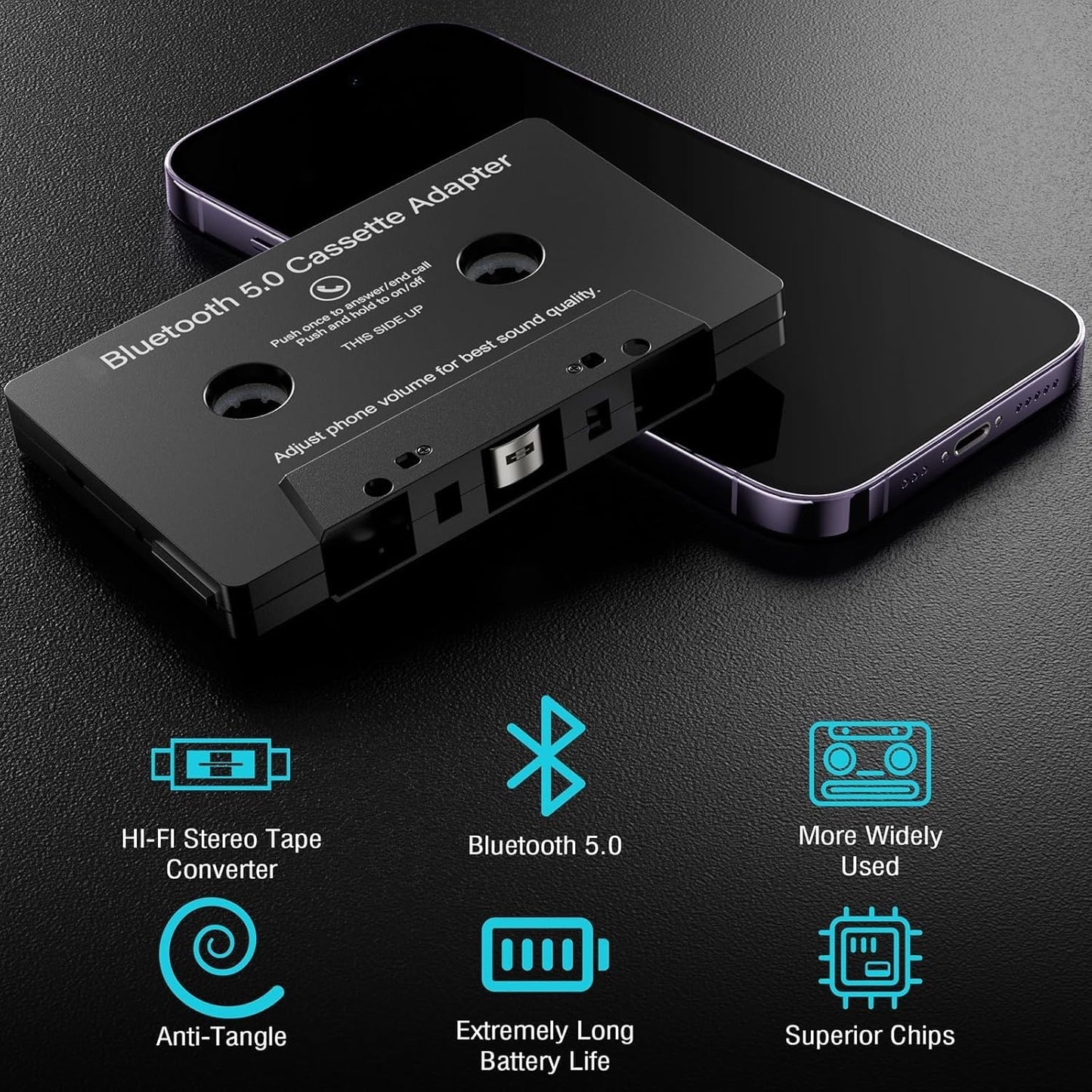 Car Audio Bluetooth 5.0 Cassette Receiver, Cassette Bluetooth Adapter for Car Tape Player, Wireless Cassette Aux Adapter with Hands-Free Calling
