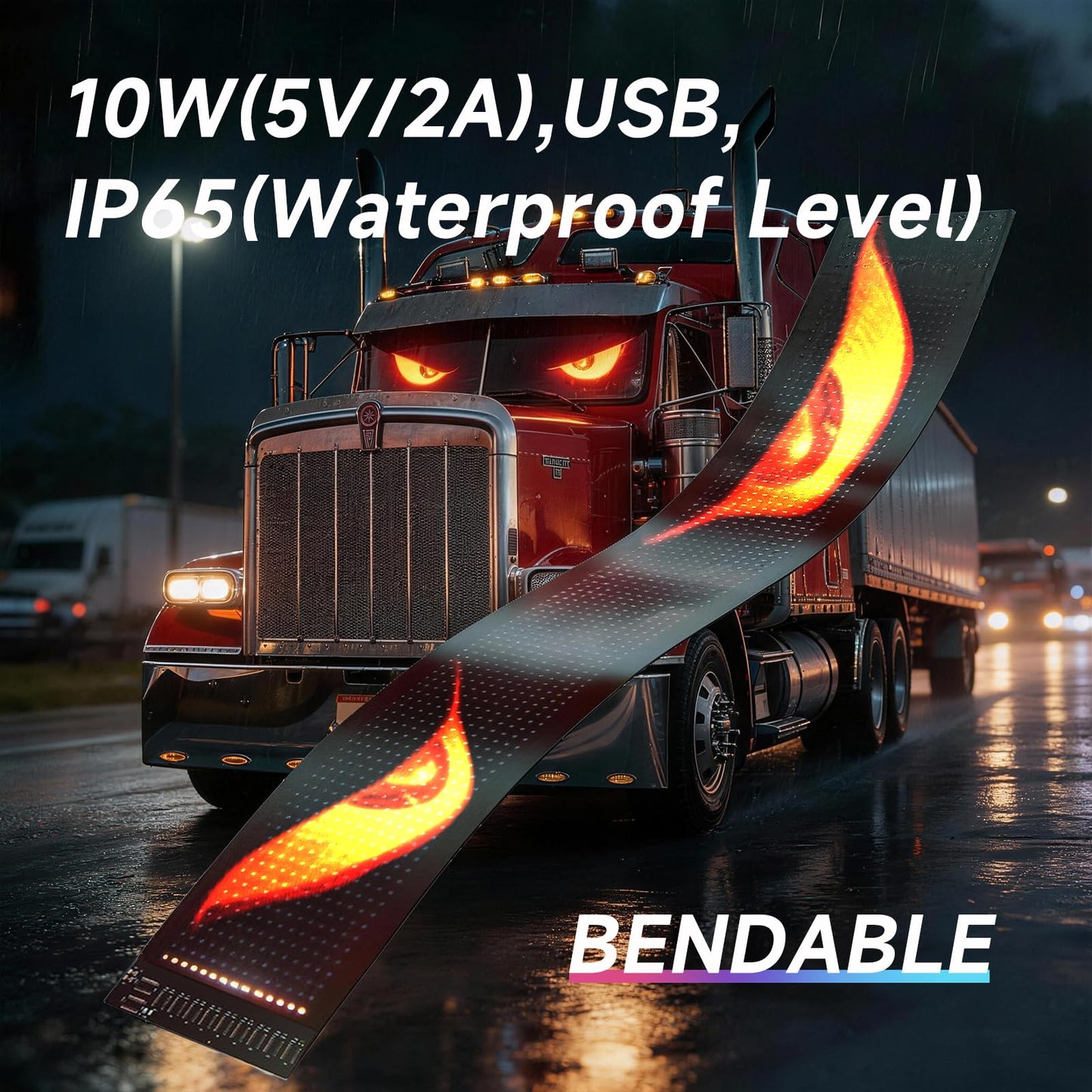 Heavy Duty Truck LED Sign, High-Brightness Flexible LED Matrix Panel, USB 5V Bluetooth APP DIY Animated Display for Semi Bus RV Vehicle Windshield