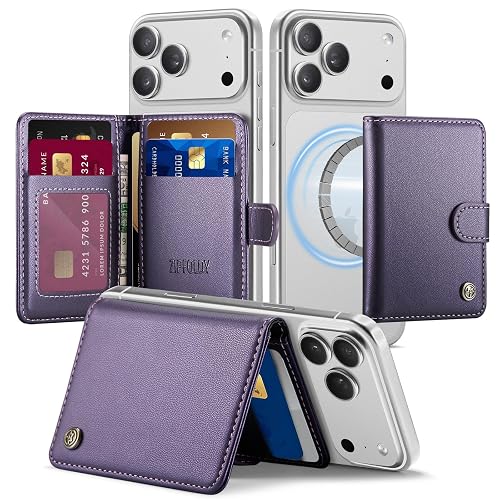 ZipFoldy for Magsafe Wallet, Magnetic Phone Wallet with RFID Blocking 6-Card Holder for Men Women Minimalist Slim PU Leather Kickstand for iPhone 17
