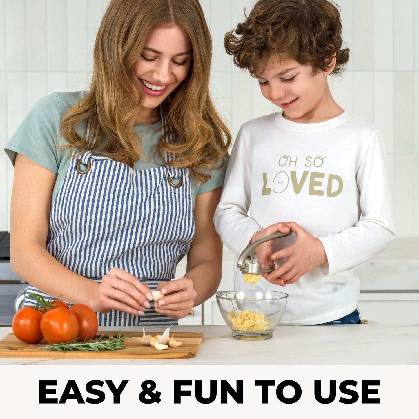 Zulay Kitchen Premium Garlic Press Set – Rustproof, Dishwasher Safe, Easy-Squeeze with Ergonomic Handle, Silicone Peeler & Brush, Silver