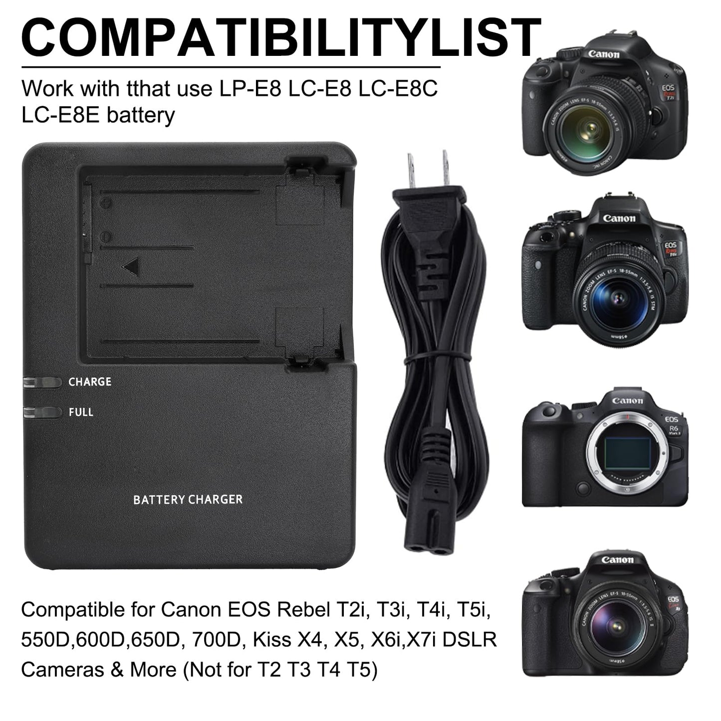 LP-E8 LC-E8 Quick Battery Charger for Canon LC-E8C LC-E8E Battery Compatible with Canon EOS Rebel T2i, T3i, T4i, T5i, 550D, 600D,650D,700D,Kiss