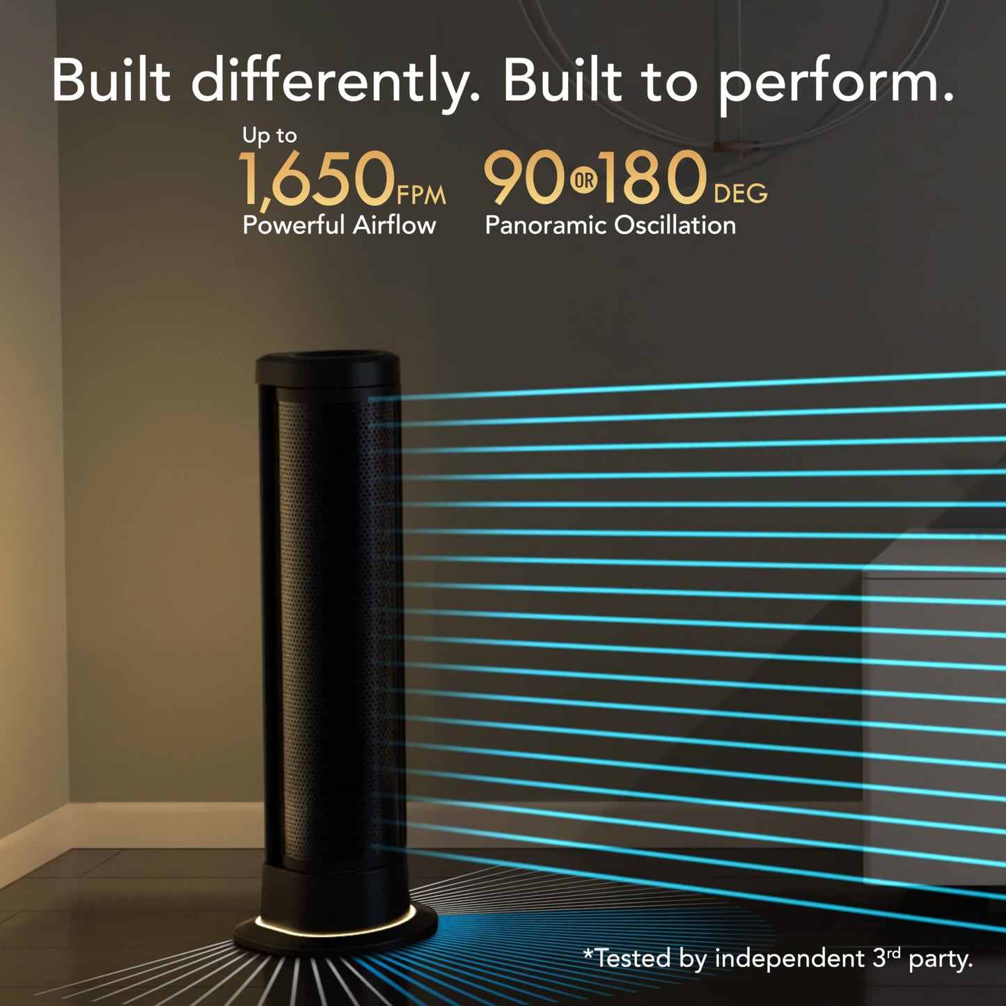 Vornado ARA® Oscillating Tower Fan with Ambient Light and Remote, 40 Inch, Quiet Powerful Standing Fan, 5 Speeds, Touch Control, Illuminated Air