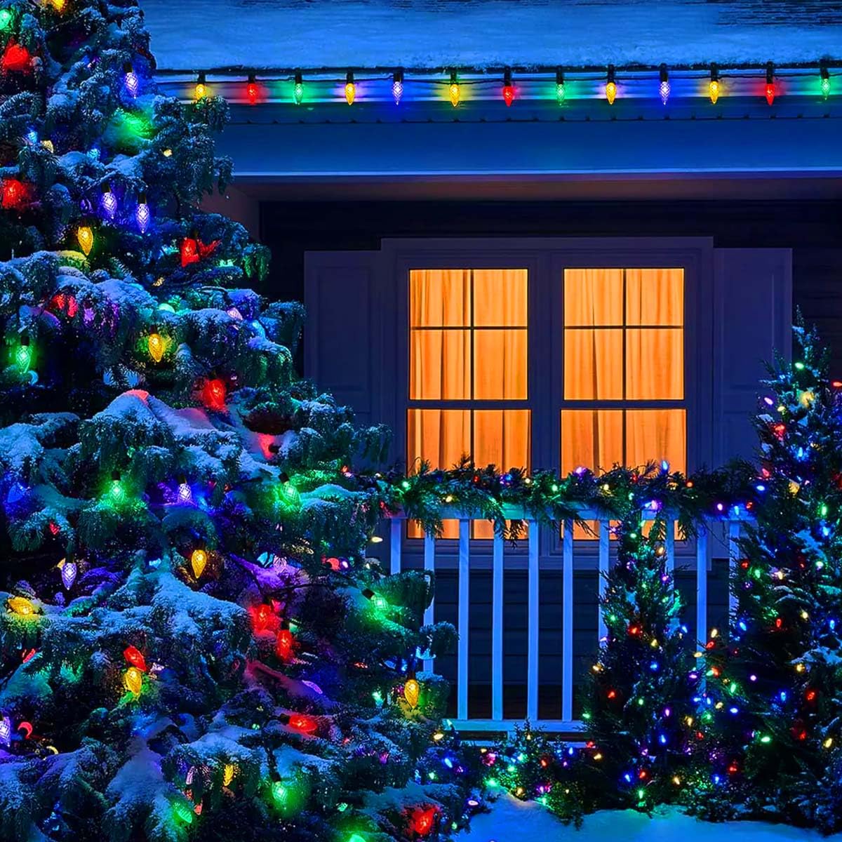 YiKizy Solar Christmas Lights Outdoor C6 Strawberry String Lights, 100 LED Multicolor Outdoor Solar Powered Rechargeable Garden Lights for Xmas Tree