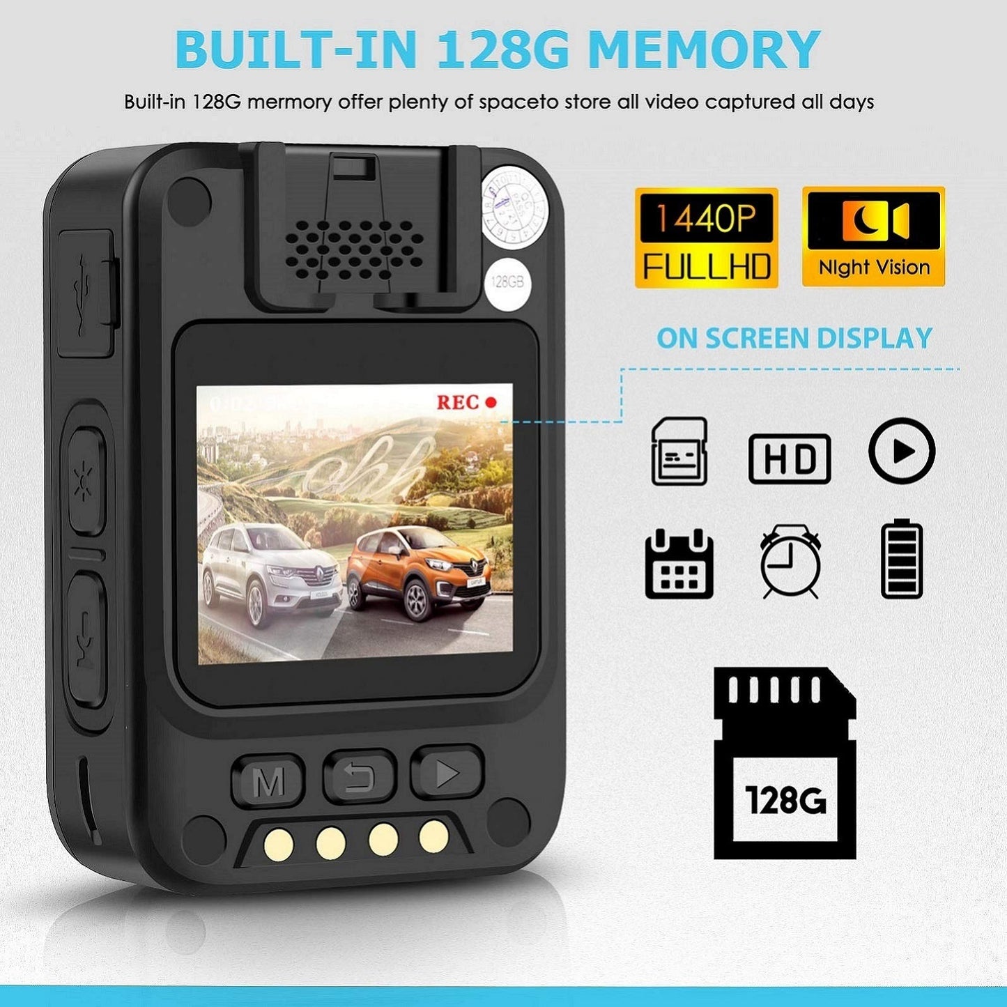 OMMC K3 1440P HD Police Body Camera,Portable Body Camera with with Audio Recording Wearable,Night Vision, 128G Memory Body Worn Camera for Law