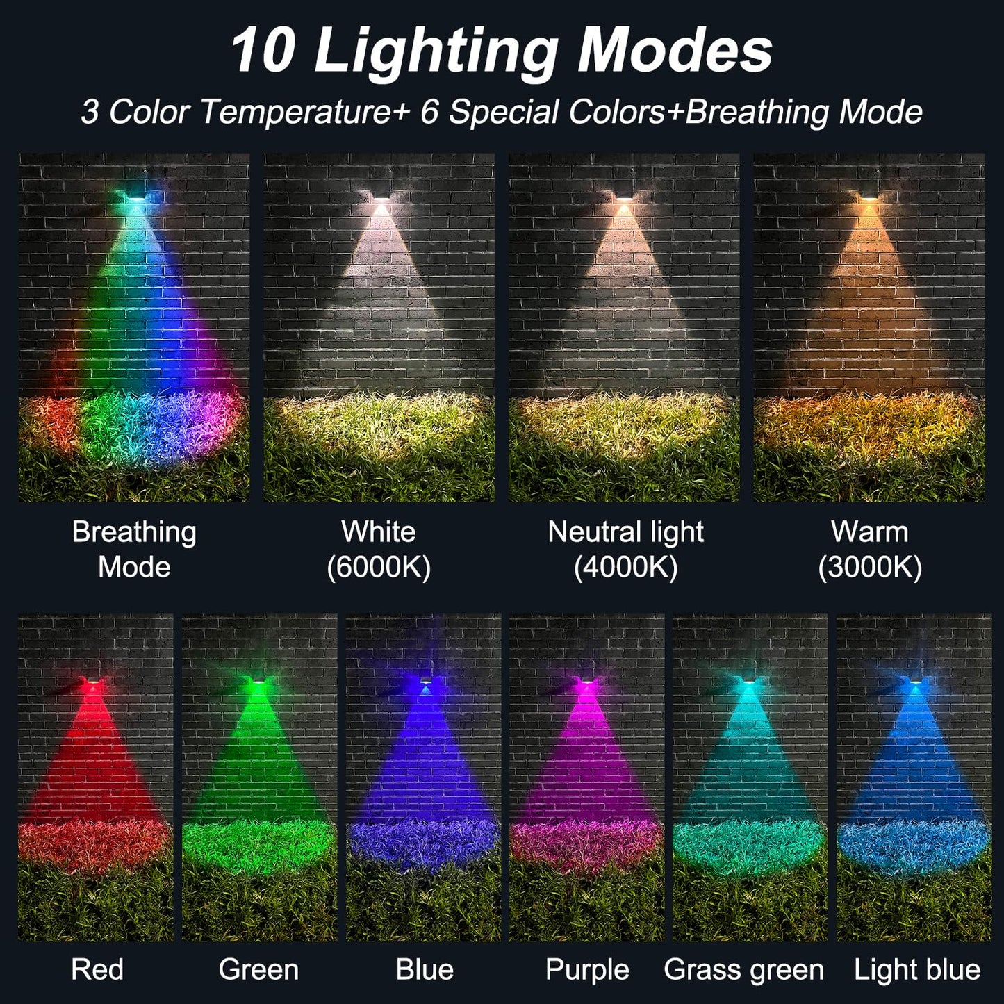 Ellasay Solar Powered Lights for Fence: 10 Lighting Modes with RGB - Waterproof IP65 - Bright Lens LED for Outdoor Wall Garden Deck Patio Porch Yard