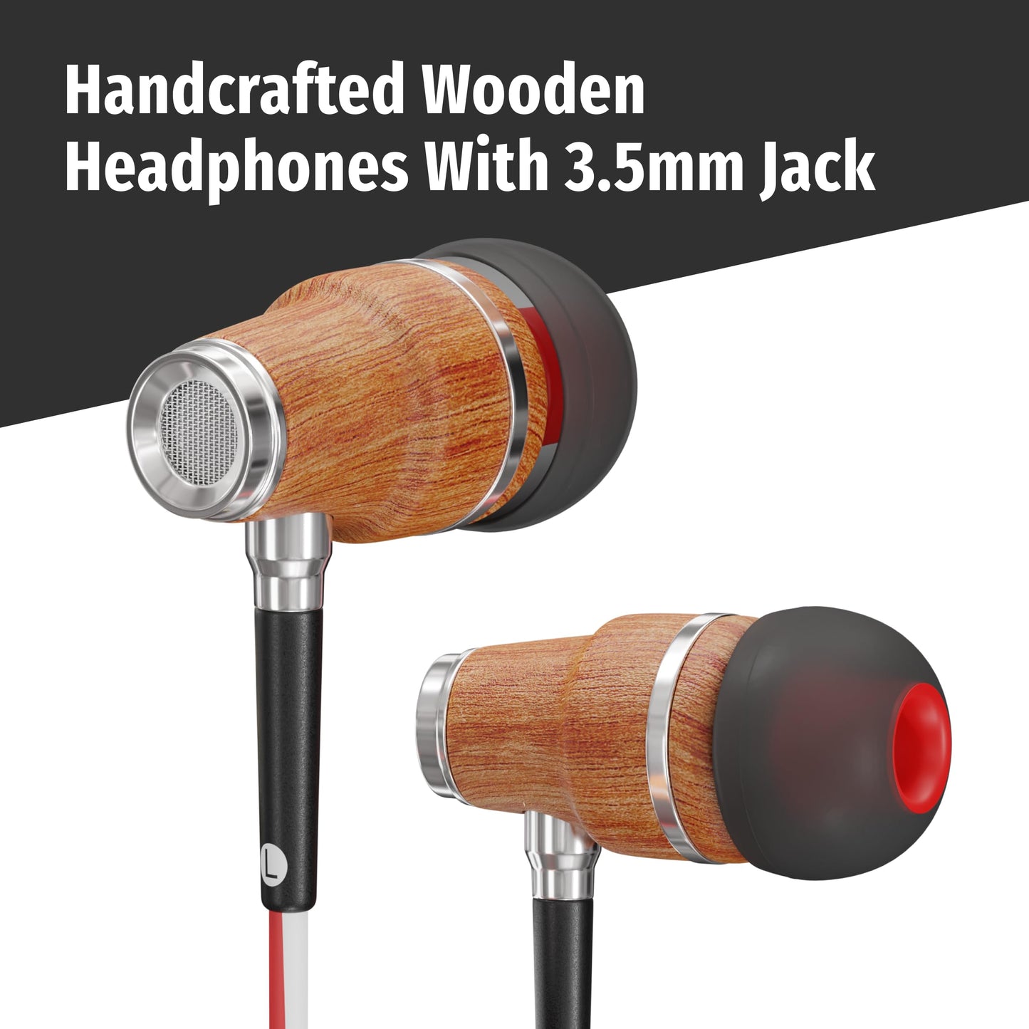 Symphonized Wired Earbuds 3.5mm Jack - Wooden Earphones with Mic & Volume Control, Plug In Ear Headphones Wire, Corded Ear Buds Wired Earbuds