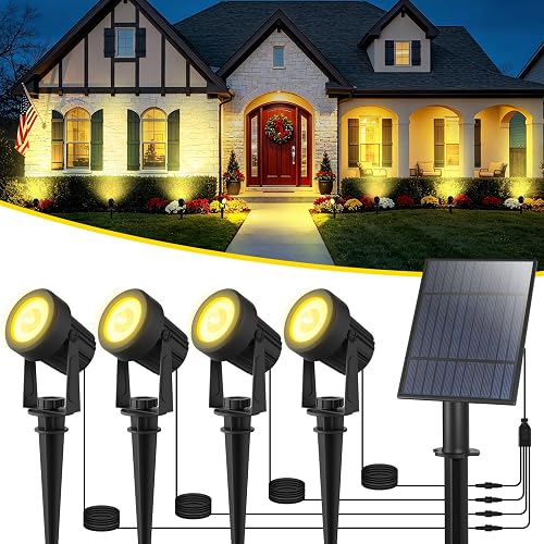 T-SUN Solar Spotlights, 4-in-1 Solar Landscape Spot Lights Outdoor Waterproof Auto ON/Off 5W Separate Solar Panel LED Lights, Solar Lights for Garden