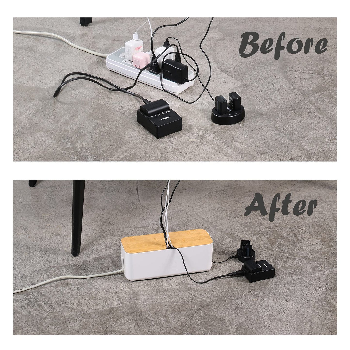 Changsuo Cable Management Box Small White, Extension Cord Organizer for Power Stripe Surge Protector Wire Management Concealer Cover Hider for Desktop