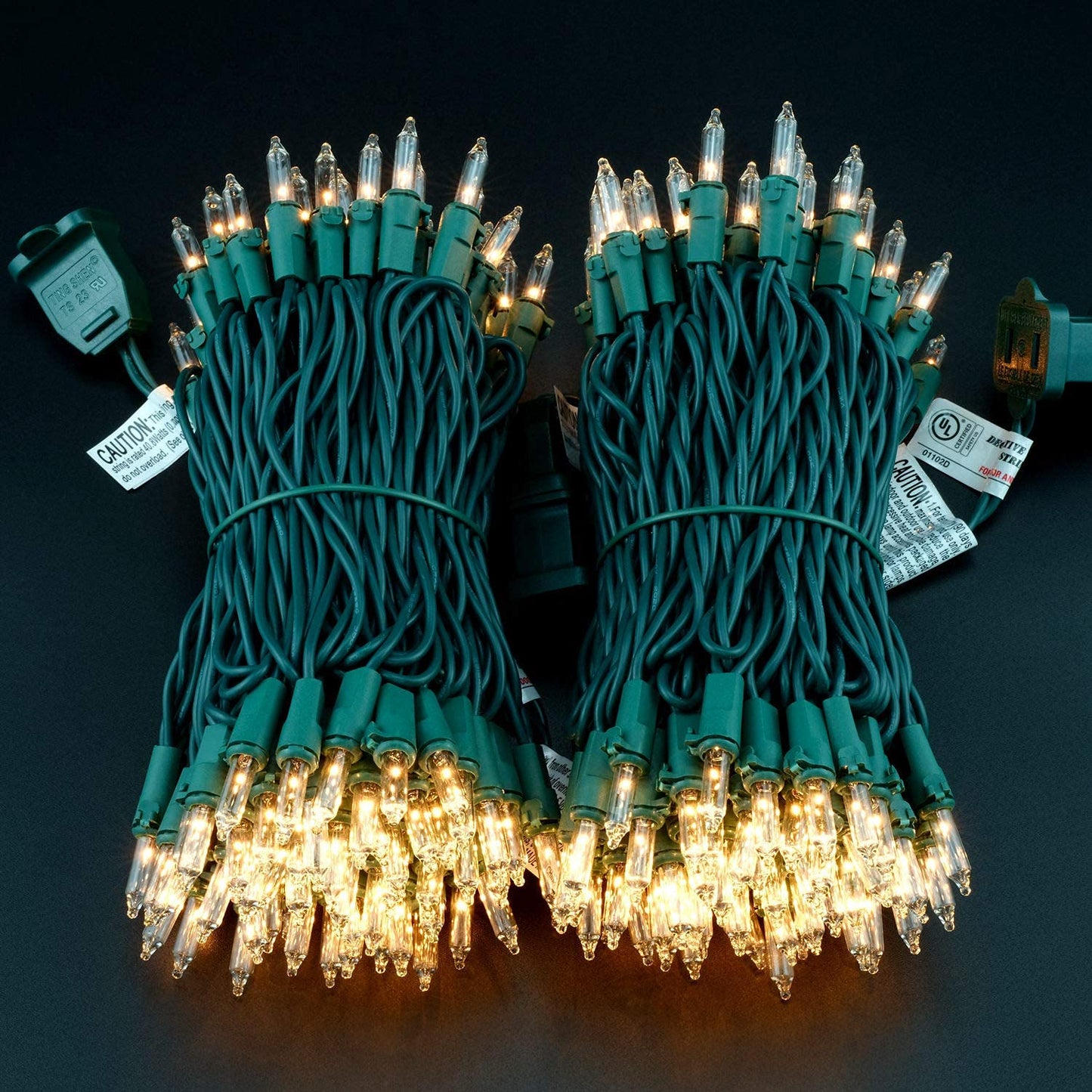 YULETIME 200 Clear Christmas String Lights, 2-Set 33 ft 100 ct Green Wire