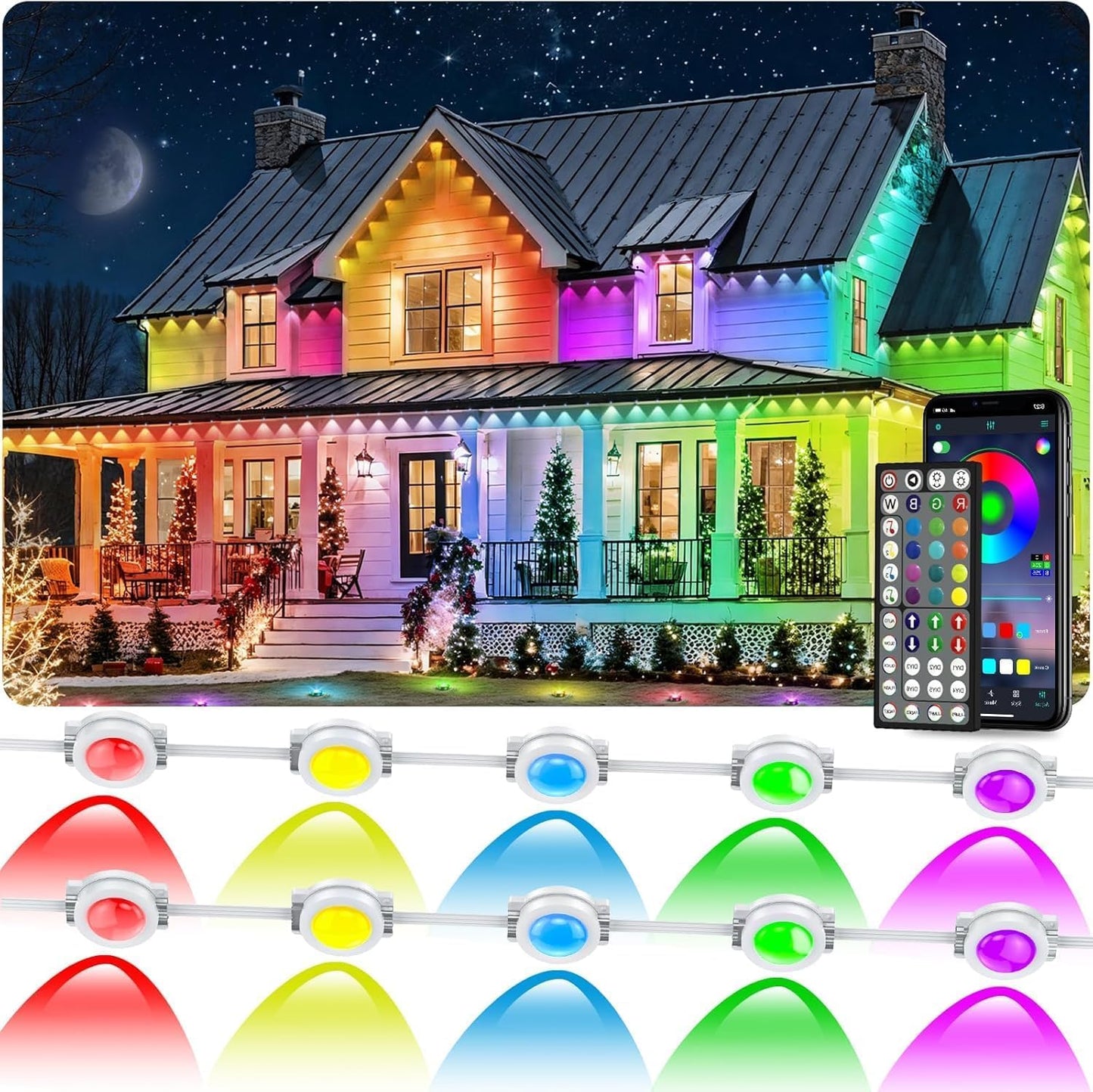 CETELUMA 300FT Permanent Outdoor RGB Lights, IP67 Waterproof Smart Eave Lighting, with App/Remote Control Eaves Light, DIY LED Scenes Modes for House
