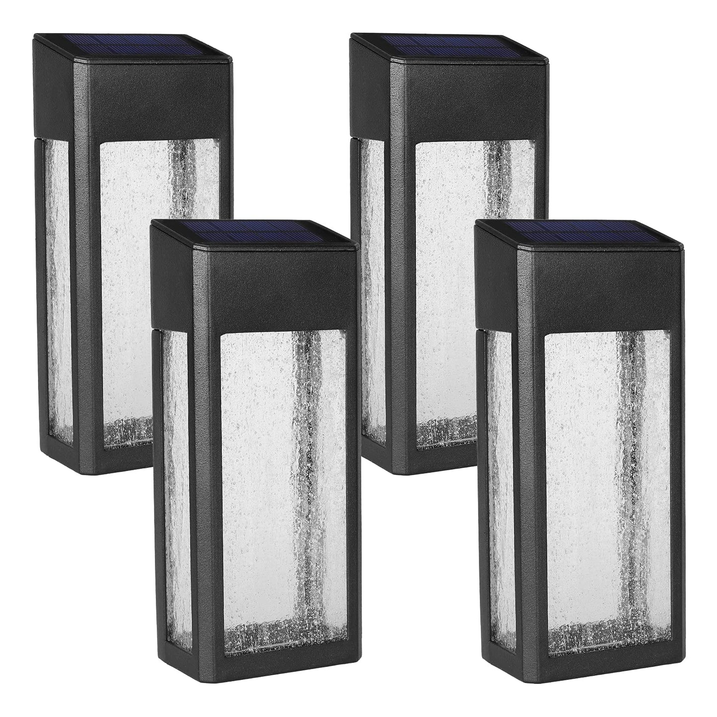 GOODFOEVER 4 Pack Solar Fence Lights Solar Post Accent Light/Wall Light for Outdoor, Yard, Fence, Porch and Garage, Body in Aluminum and Glass