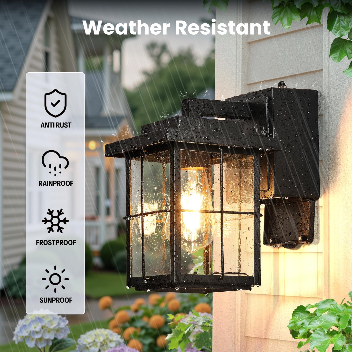 Gleamz Outdoor Wall Light Dusk to Dawn, Black Front Porch Light with GFCI Outlet, Modern Exterior Lighting Fixtures with Outlet, Exterior Wall Sconce