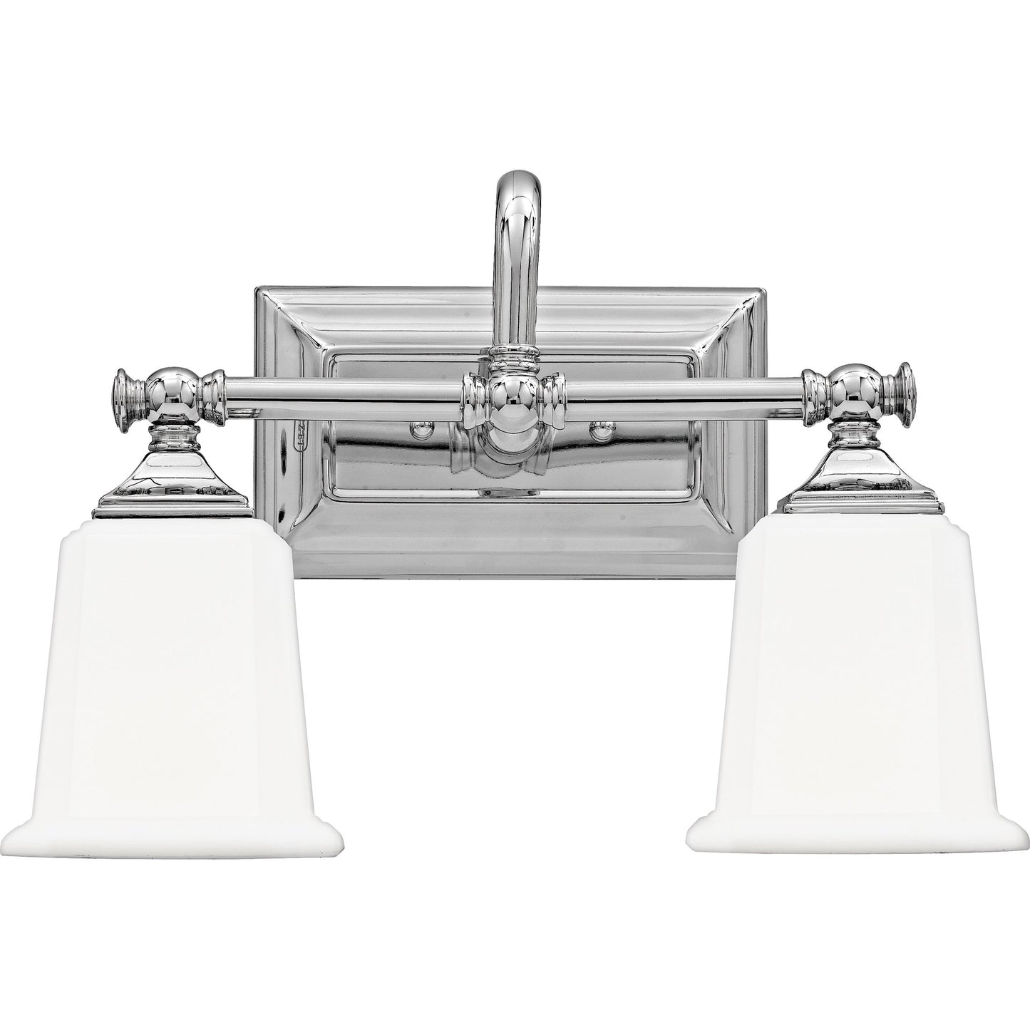 Quoizel Nicholas Vanity Lights, 15 Inch 2-Light Polished Chrome Bathroom Lighting Fixtures Over Mirror, 100W, Opal-Etched Frosted Glass, Mid-Century