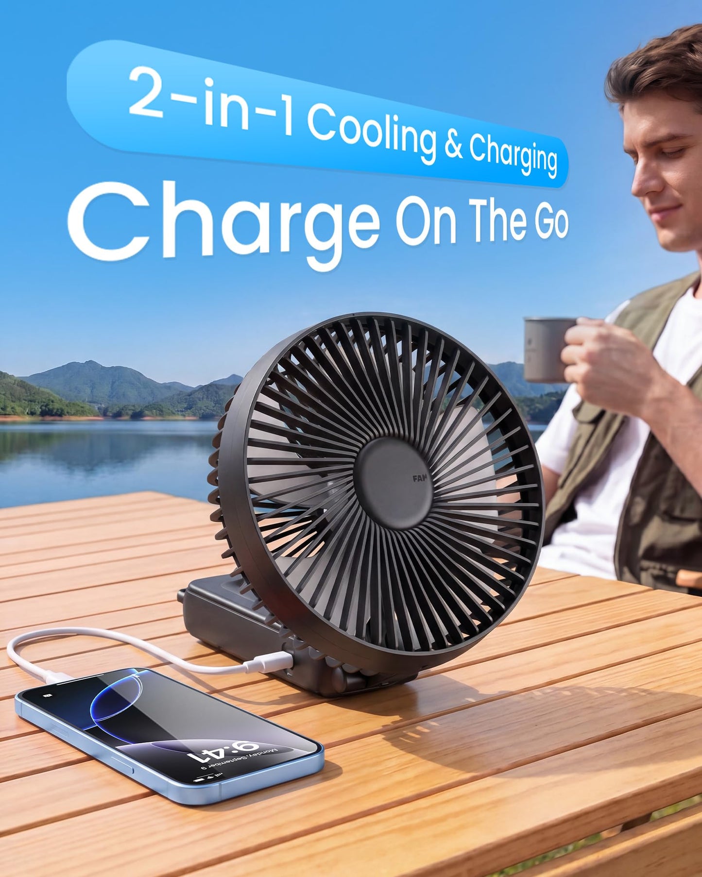 Novauxlume 6 Inch Handheld Fan Rechargeable, Portable Hand Fan with 6000mAh Batteryand Phone Charging, Quiet Powerful Personal Fan for Travel