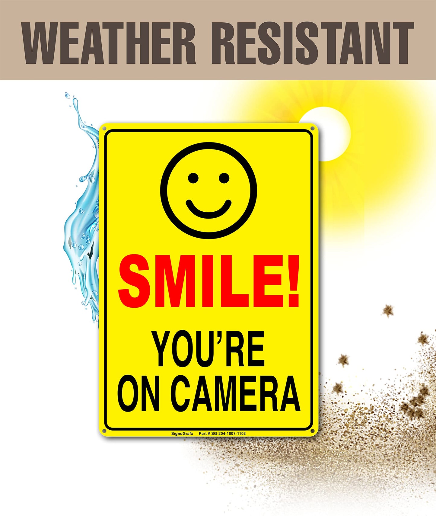 SIGNOGRAFX 2-Pack SMILE YOU’RE ON CAMERA SIGN, 10 x 7, Video Surveillance Signs, Reflective, Easy to Install,Driveway Alert, CCTV Indoor and Outdoor