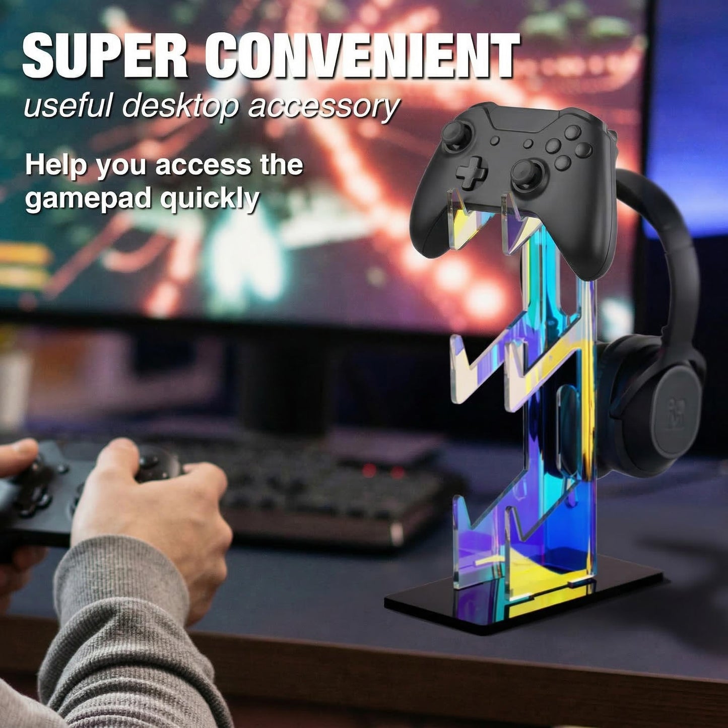 NiHome Iridescent Acrylic Multi-Tier Universal Game Controller Headset Holder Stand for PS5 Xbox ONE Switch Colorful Controller Stand Gaming