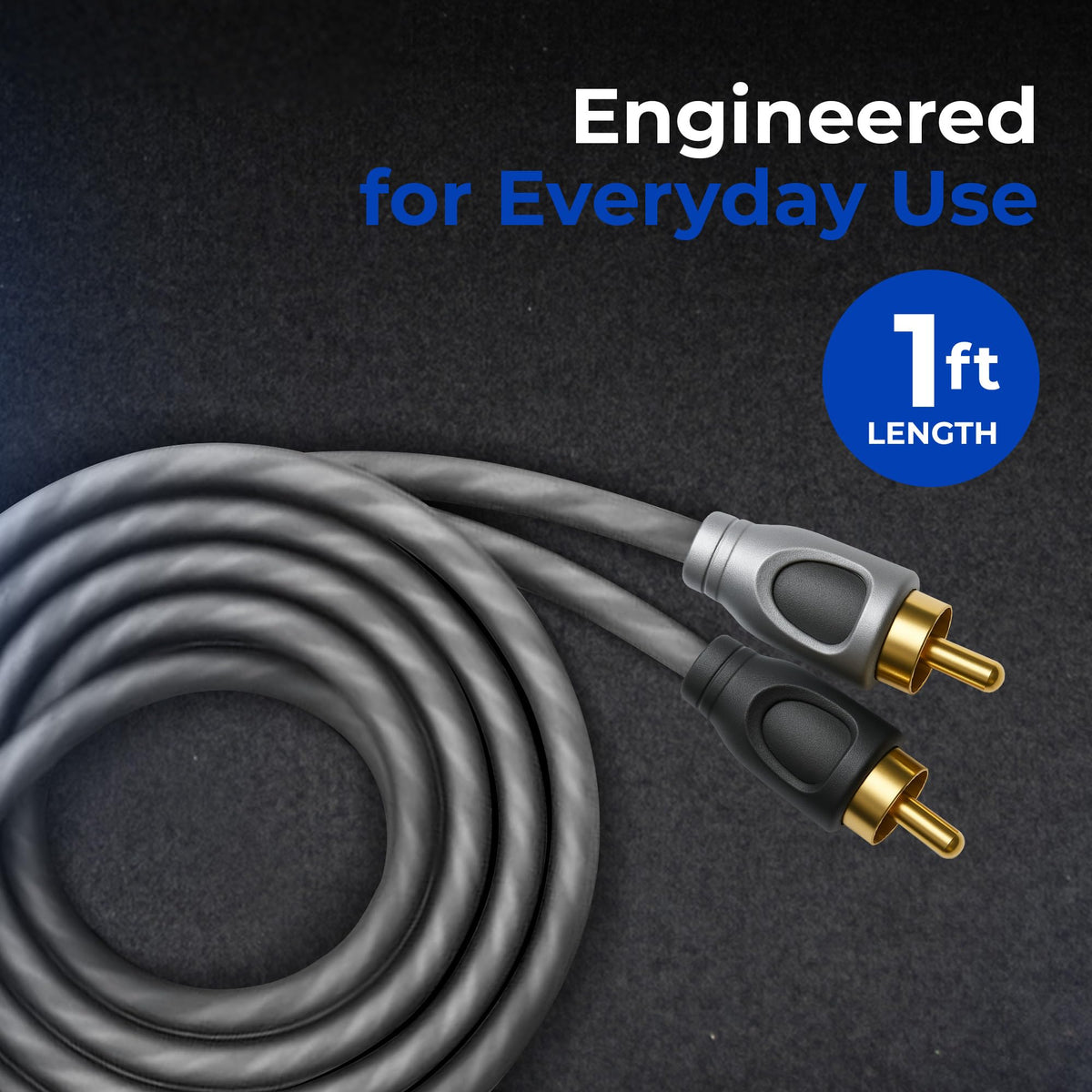 DEEJAY LED 1-Foot RCA Cable - RCA Male to RCA Male Audio Cable, EMI Protection, Flexible Soft Touch Construction, Suitable for Car Audio, Turntables, Amplifiers, Receivers, Cd Players, and Subwoofers