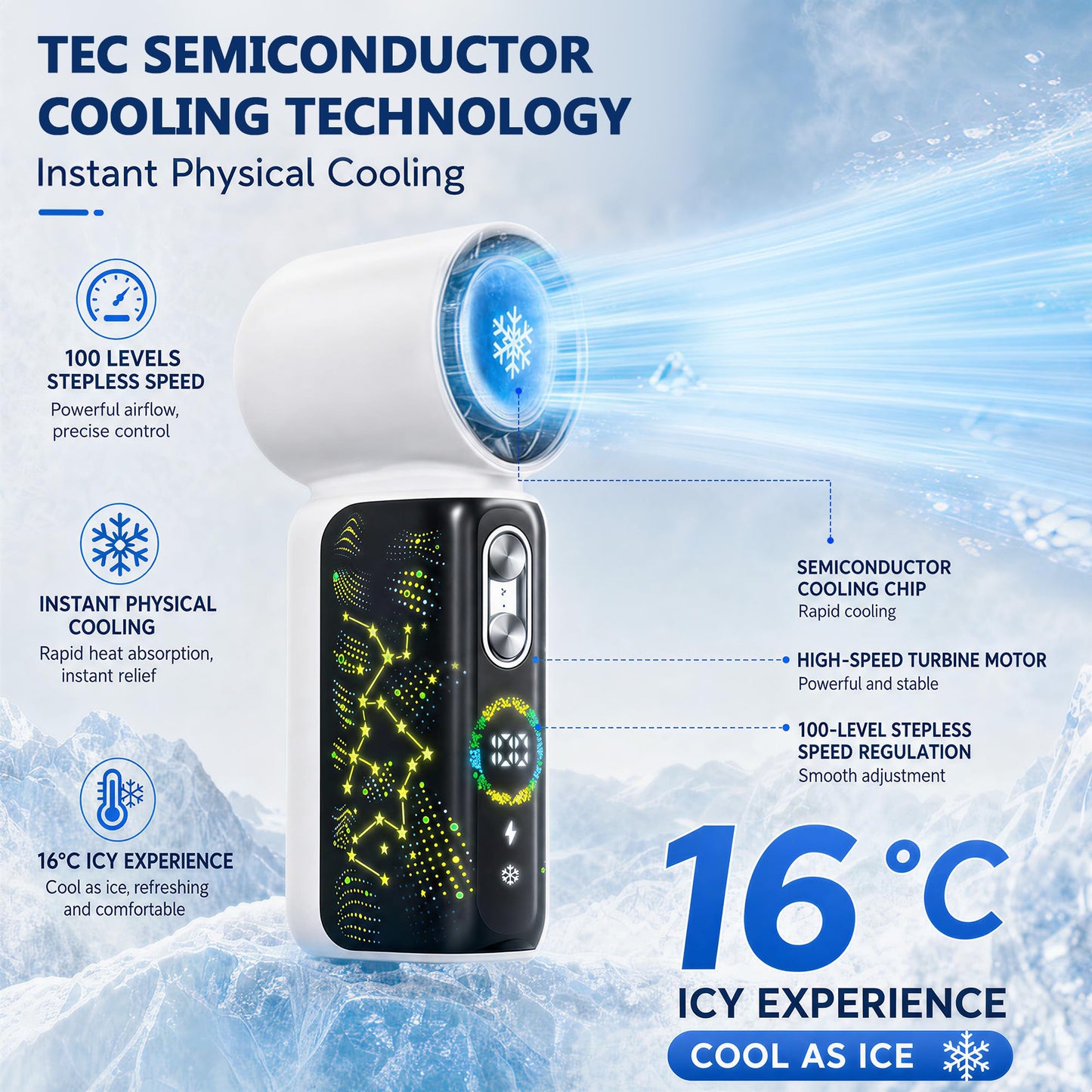 Pawvita Galaxy LED Handheld Fan with Star Animation, Ice Cooling 16°C