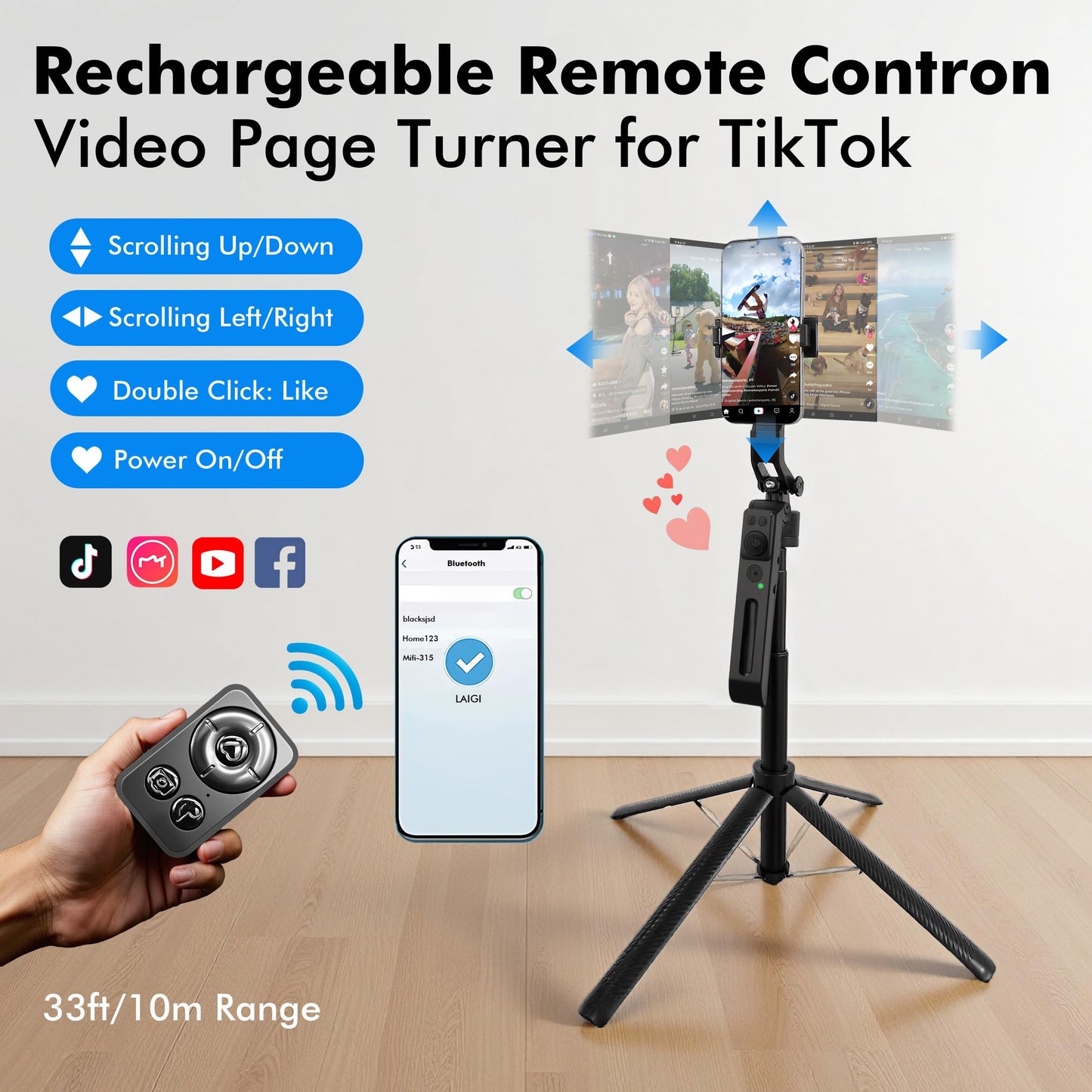 Auto Face Tracking Selfie Stick Tripod with Fill Light, 360 Rotation & Gesture Control, 70.9" Selfie Stick Tripod for iPhone with Remote