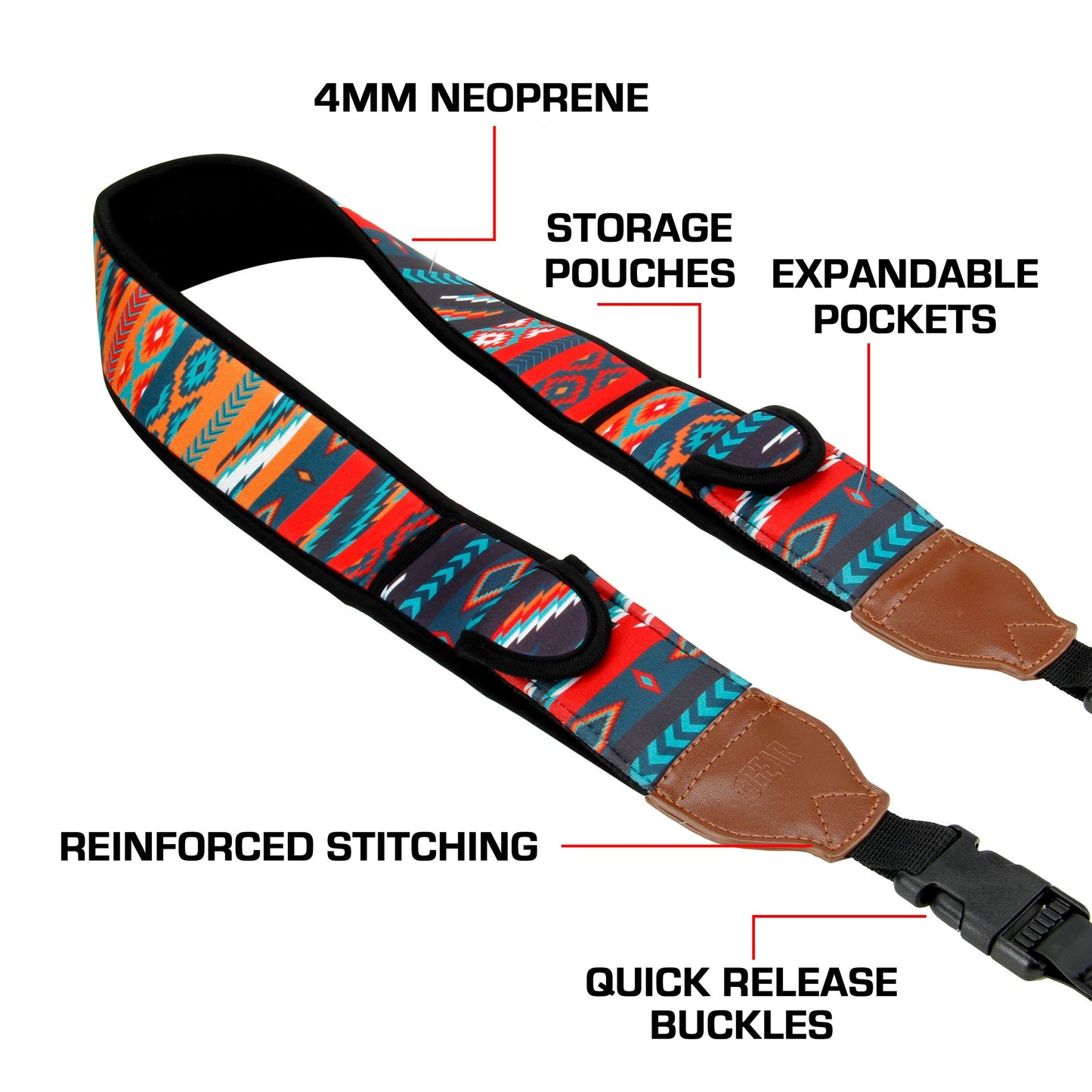 USA Gear TrueSHOT Camera Strap Neoprene Camera Straps - Padded Neck Strap, Pockets, and Quick Release Buckles - Compatible with Canon, Nikon, Sony