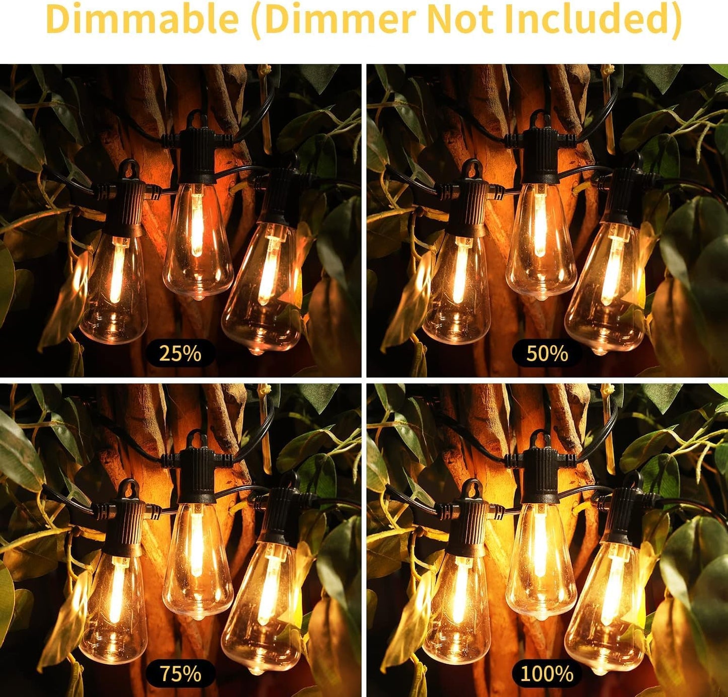 ZOTOYI Outdoor String Lights 50 FT, Waterproof IP65 Outside Light with 27 LED Plastic ST38 Edison Bulbs, Patio Hanging Lights for Backyard, Garden