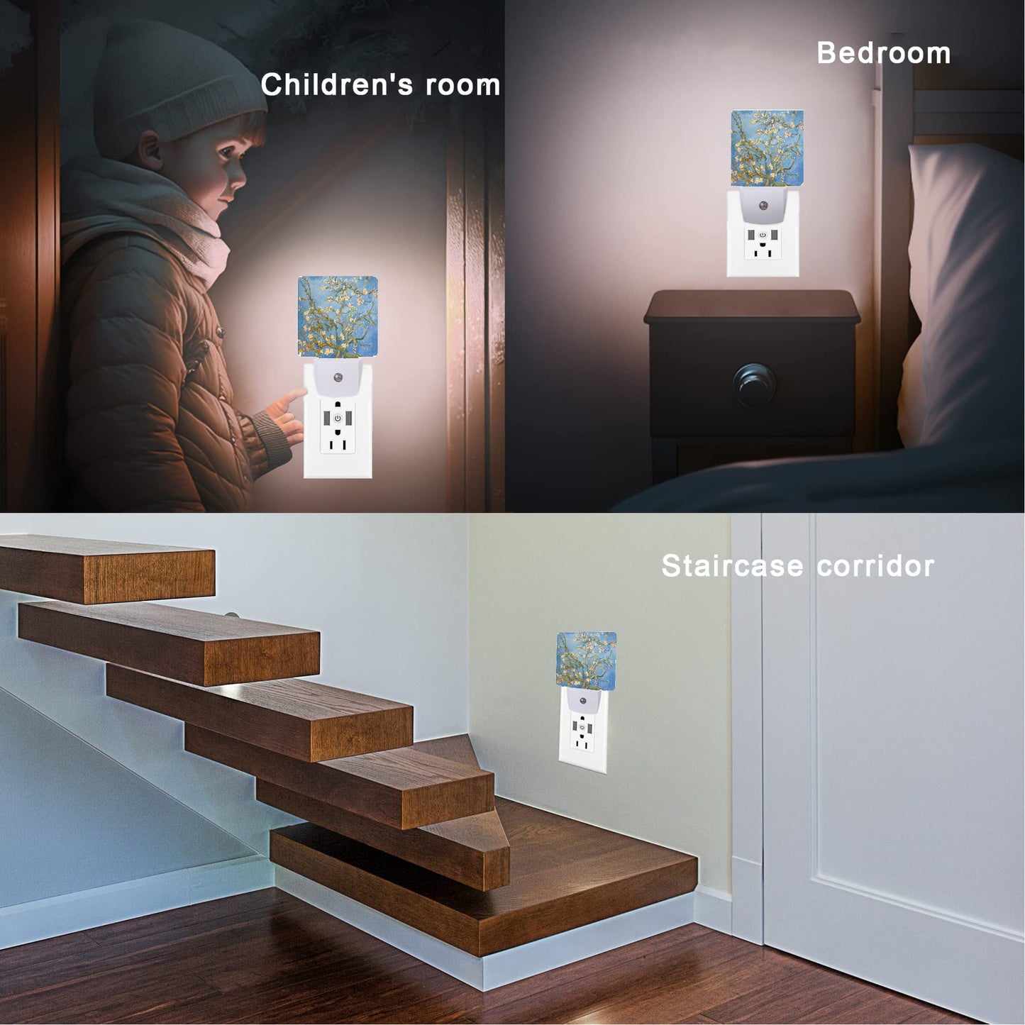 Oeaskly Blossoming Almond Tree Night Light,Night Lights Plug into Wall for Boys Girls, Led Lamp for Stairway/Hallway/Bedroom 0.5W Nightlight Sleep