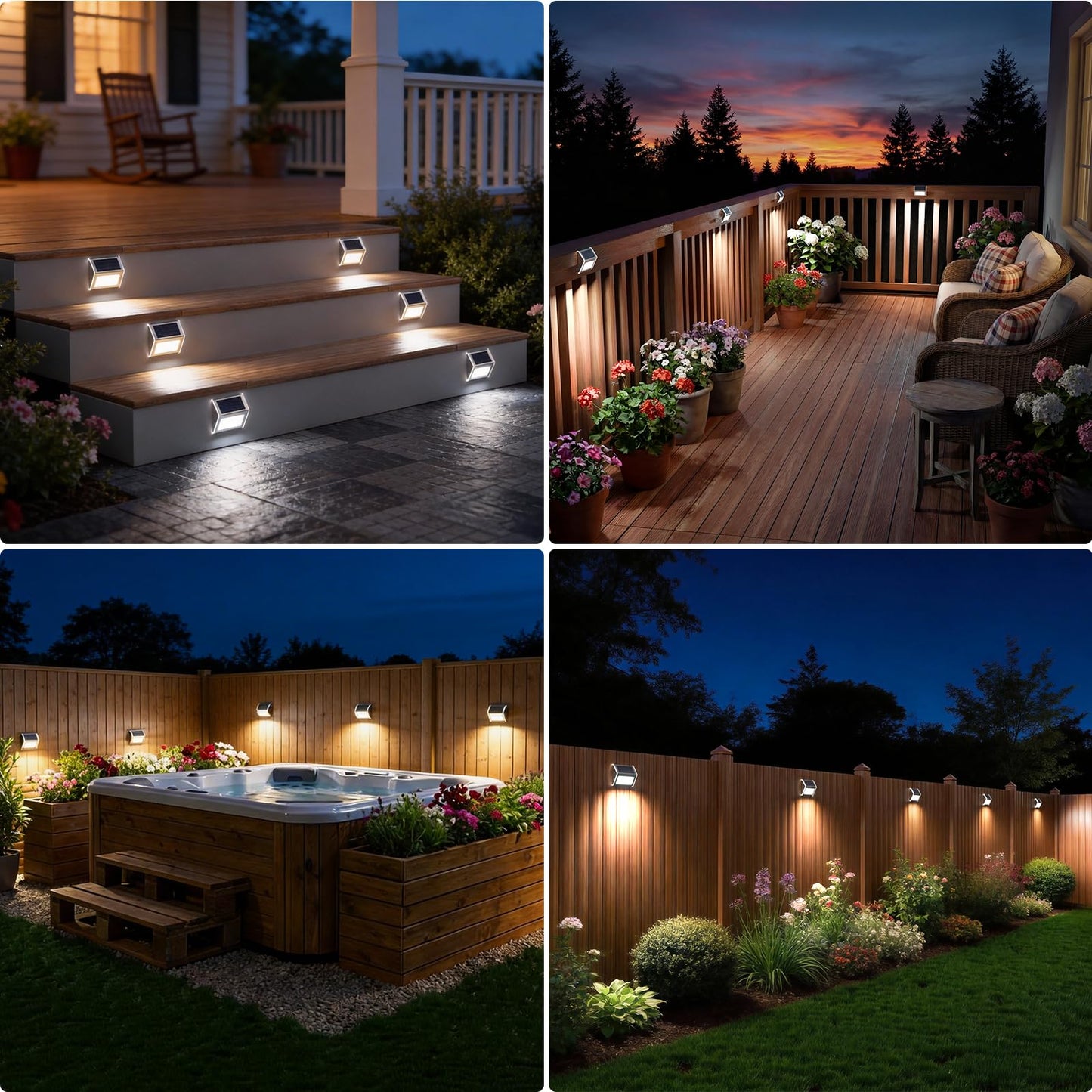 JSOT Outdoor Fence Lights,12 Pack Solar Powered Deck Lights Waterproof Stairs Light Stainless Steel Security Wall Lamps for Step Walkway Patio Garden