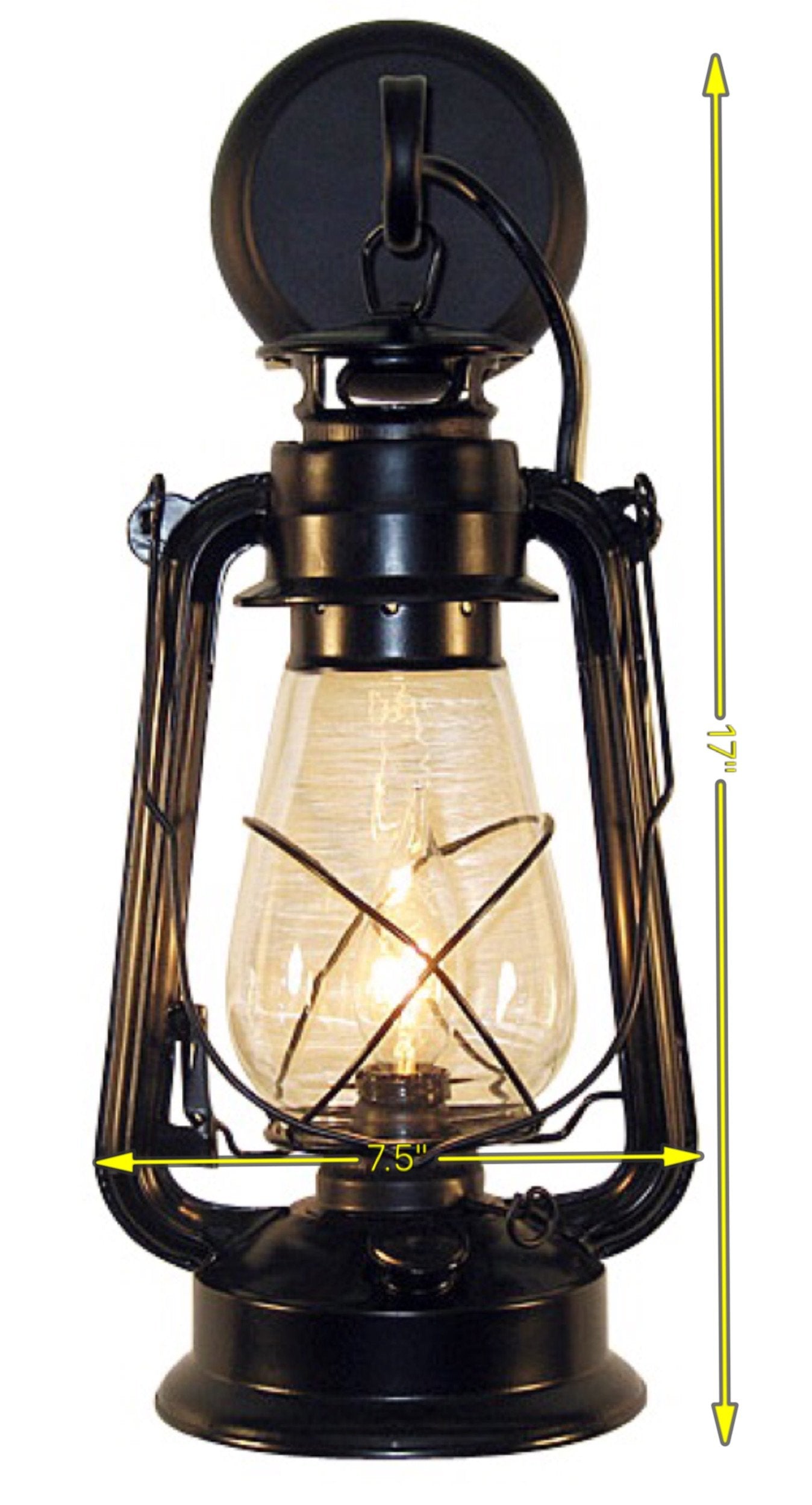 Rustic Wall Sconce Lantern, Farmhouse Wall Light Fixture with Glass Globe, Electric Lantern Light Wall Sconce Black Finish