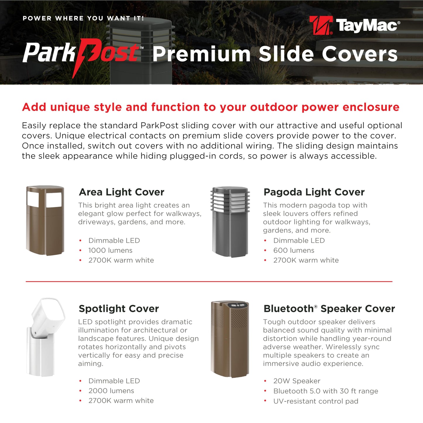 TayMac Bronze Area Light Slide Cover PPALZ for ParkPost Outdoor Power Enclosure (Required), 1000-Lumen 2700K Polycarbonate Post Cap Light for Garden