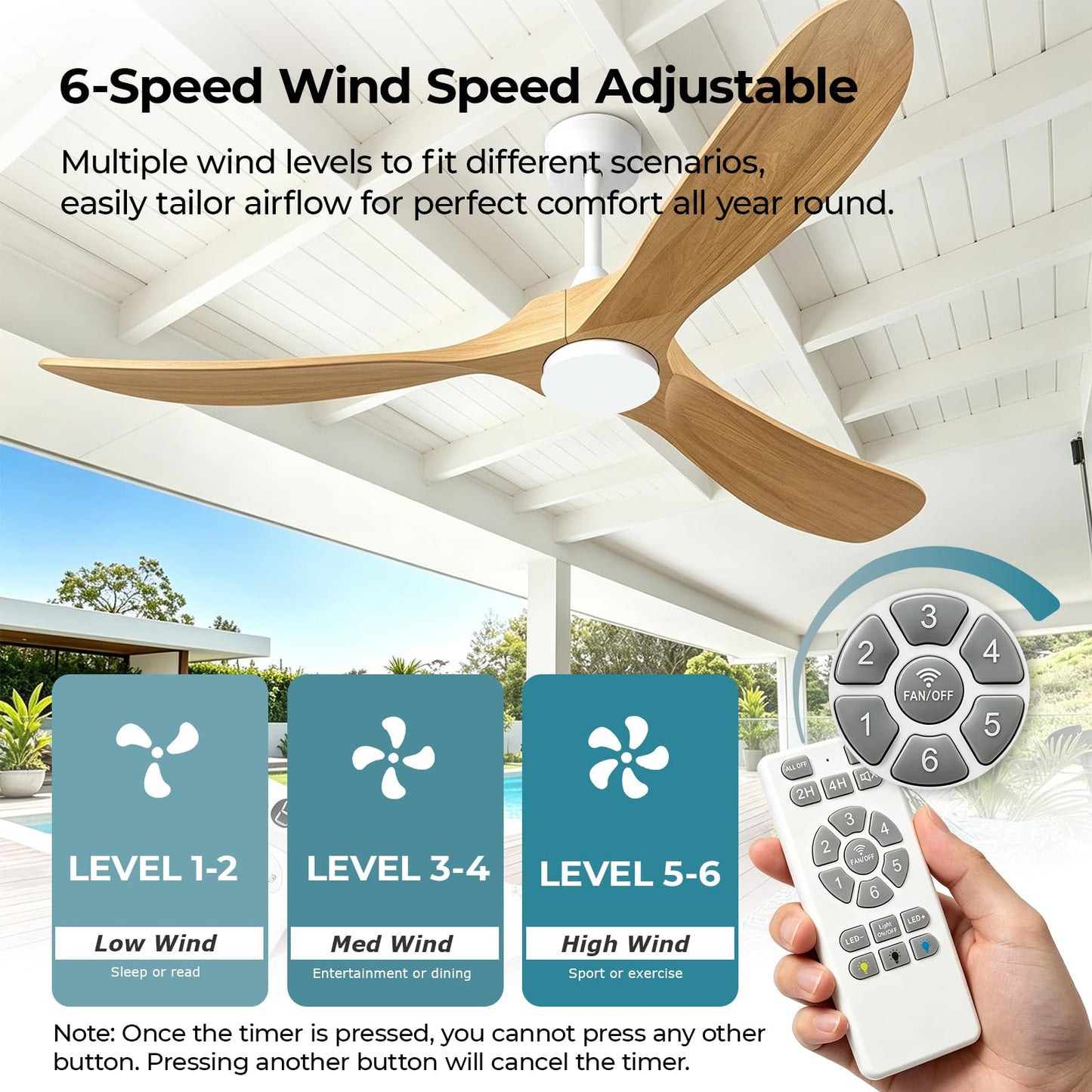 STANDLE 72 Inch Wooden Ceiling Fans with Lights and Smart Control, Natural