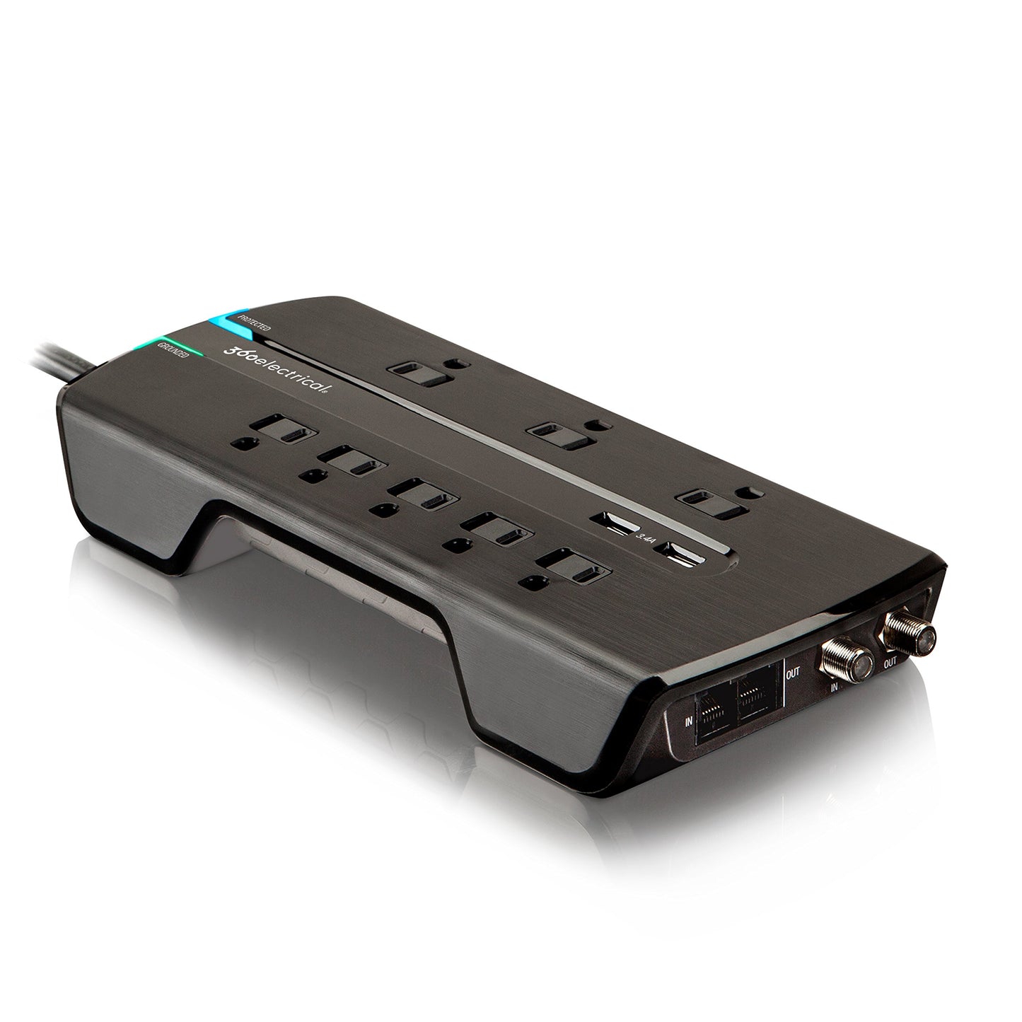 360 Electrical 360543 Director3.4 Surge Protector with 8 Outlets, 3.4 Amp/17 Watt USB Charging and Coax, Black