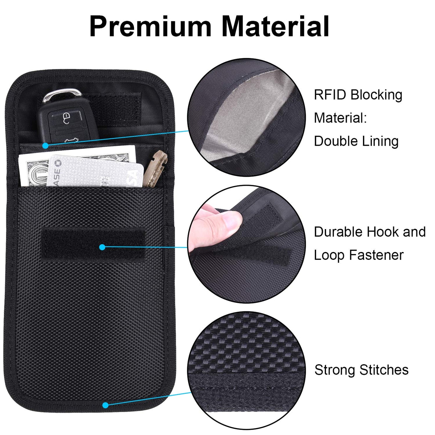 Wisdompro RFID Key FOB Protector for Car Key Signal Blocking; WP4694 Faraday Bag for Anti-Hacking, Anti-Theft Pouch - Black