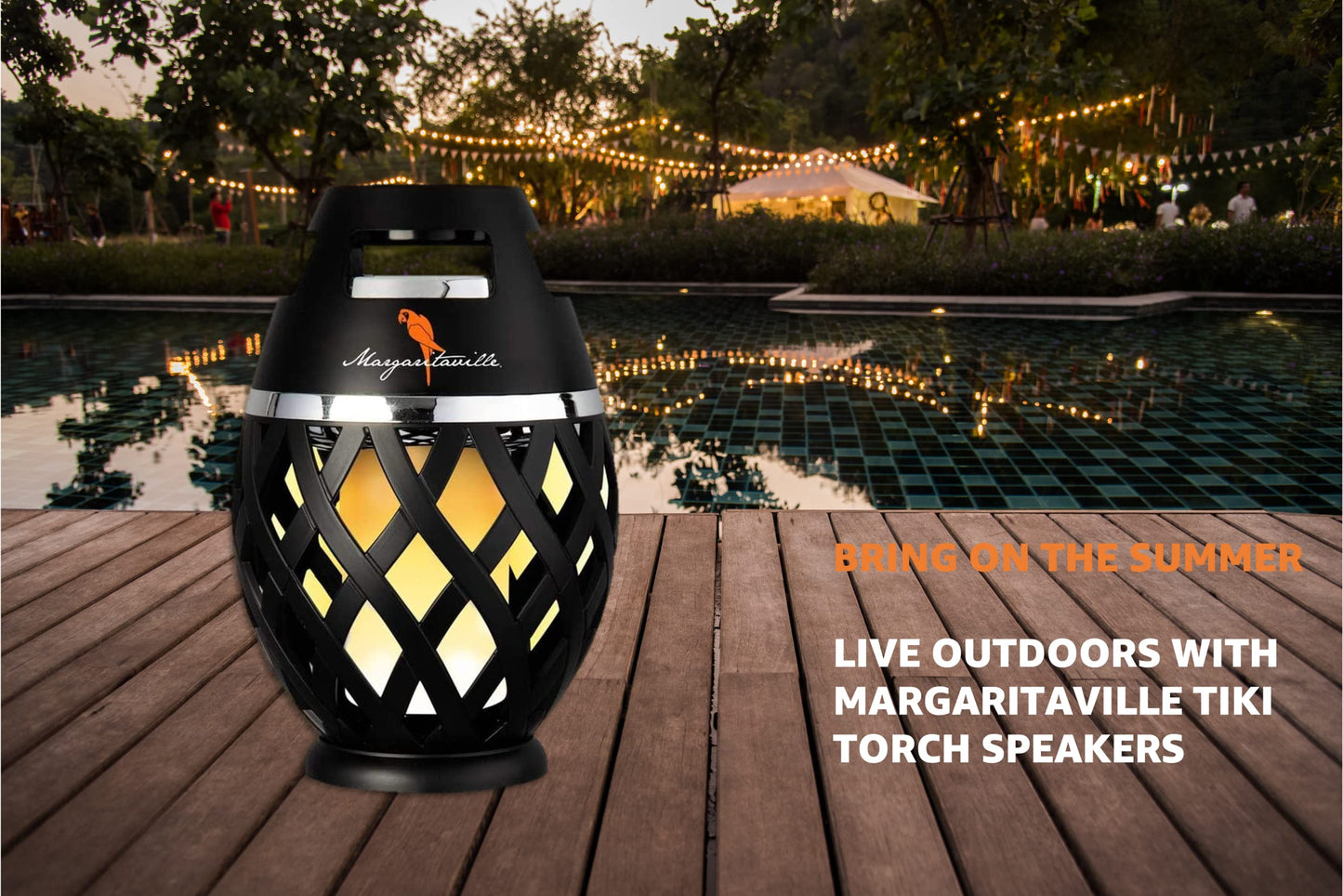 Margaritaville Tiki Torch - Waterproof Bluetooth Speaker, Portable Party Speaker with Flickering LED Lights, Perfect for Travel, Parties, Yards,