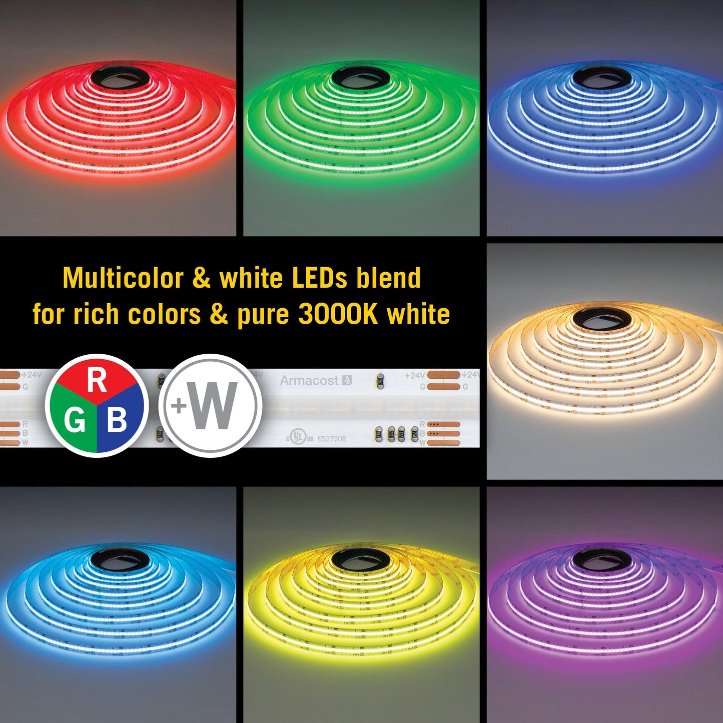 Armacost Lighting RibbonFlex Pro 24V COB LED Strip Light Tape RGB+W, 300 Lumens/Ft, 5M 177720